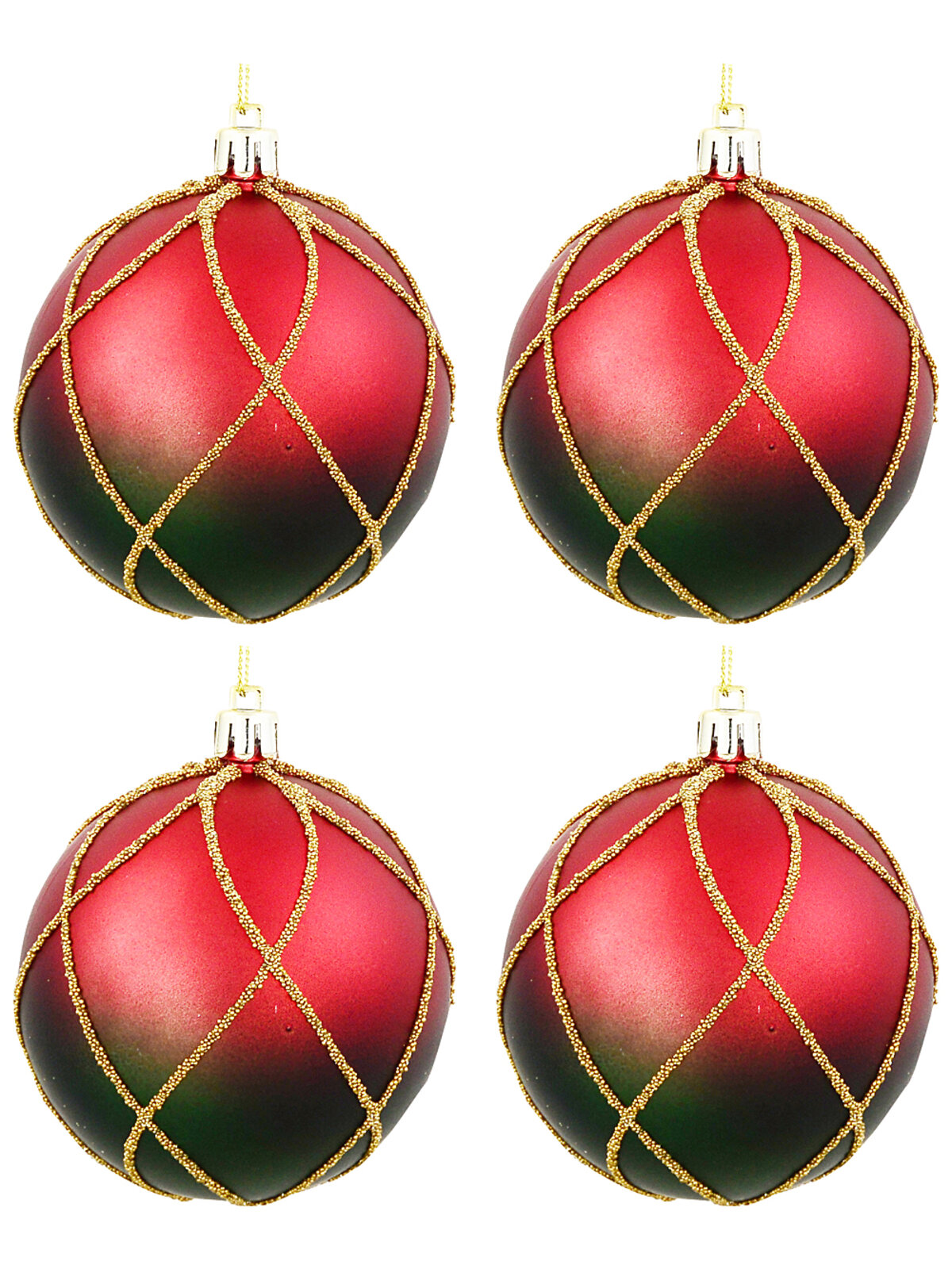 4x Heritage Crimson Red & Midnight Green Signature Gold Bead Baubles | 80mm