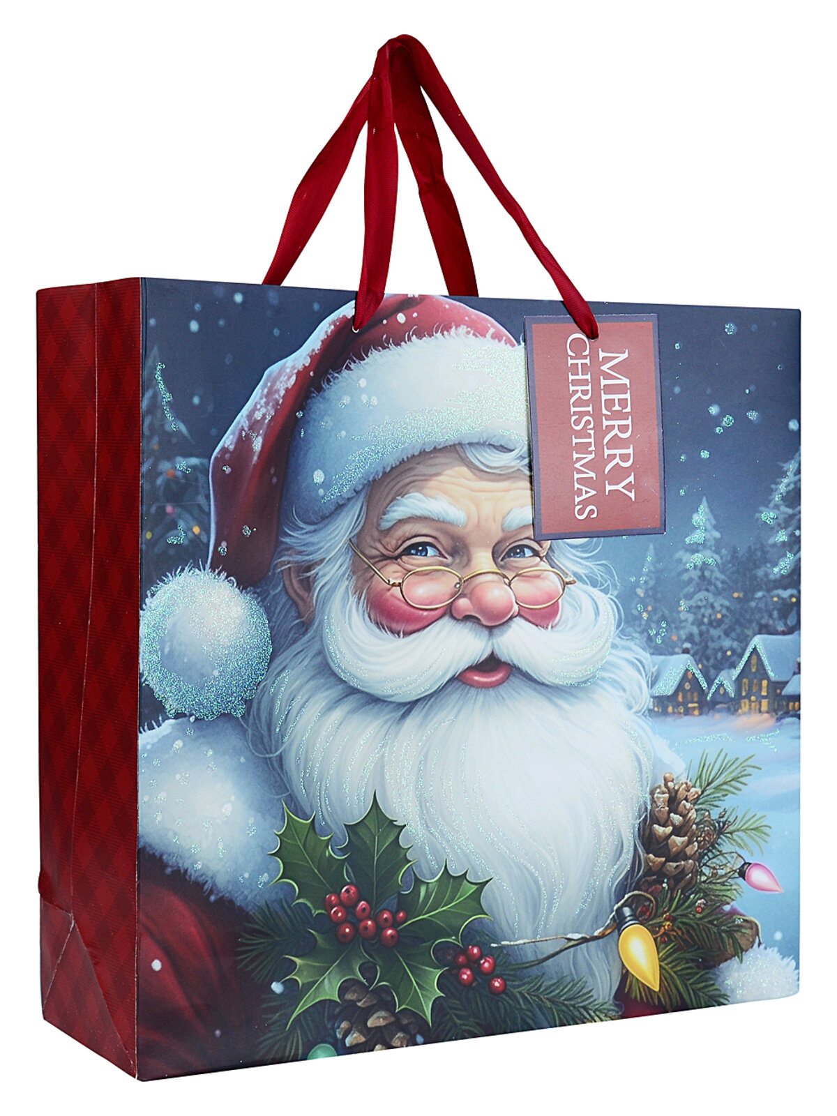 Small Nostalgic Father Christmas & Winter Village Gift Bag | 17cm