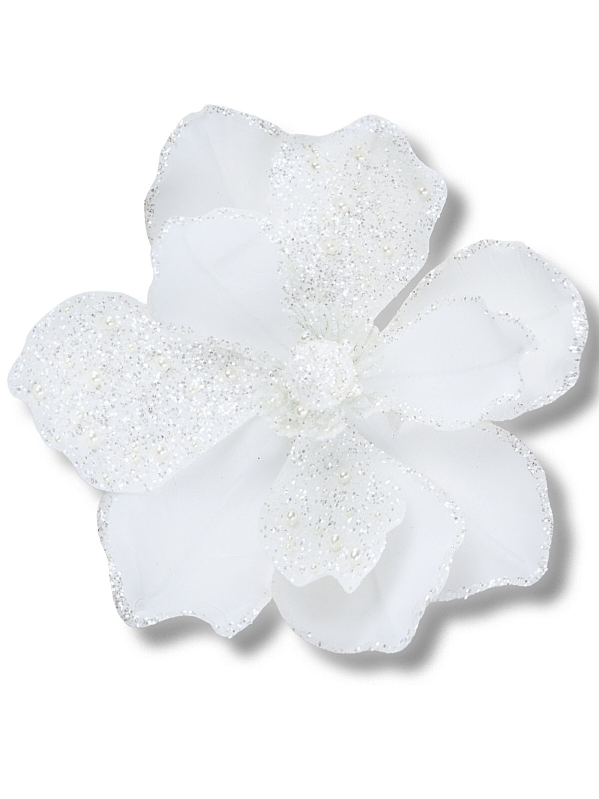 Antique White Papercraft Magnolia Jewelled Pearl Christmas Clip Stem | 18cm