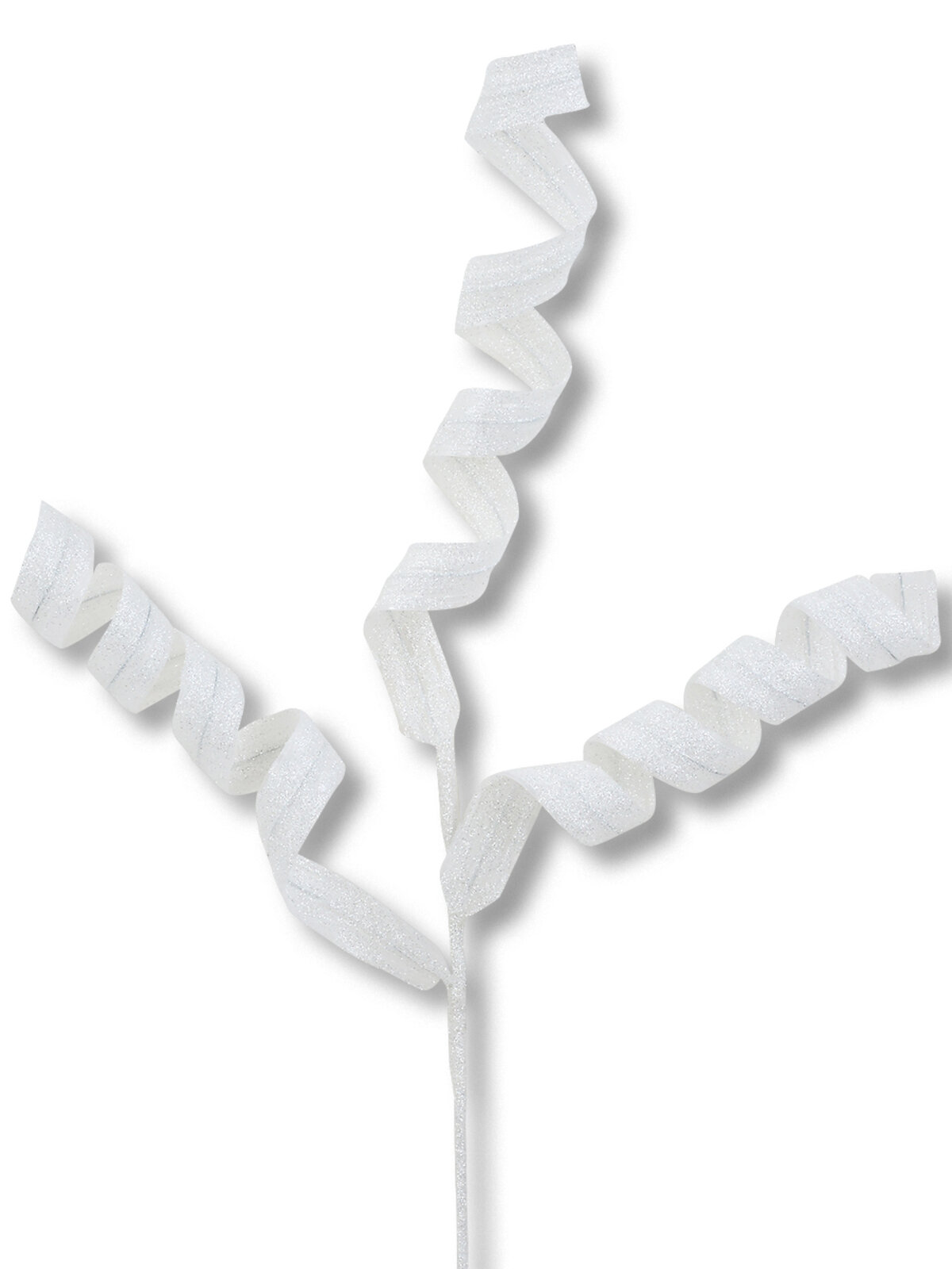 White Curly Ribbon Glitter Spray Stem With Posable Iridescent Branchlets | 60cm