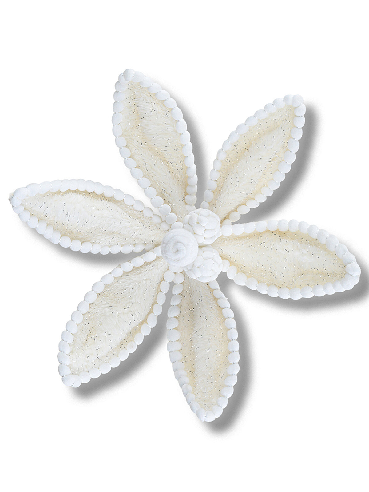 Winter White Plush Velour & Pom Pom Poinsettia Christmas Clip Stem | 32cm
