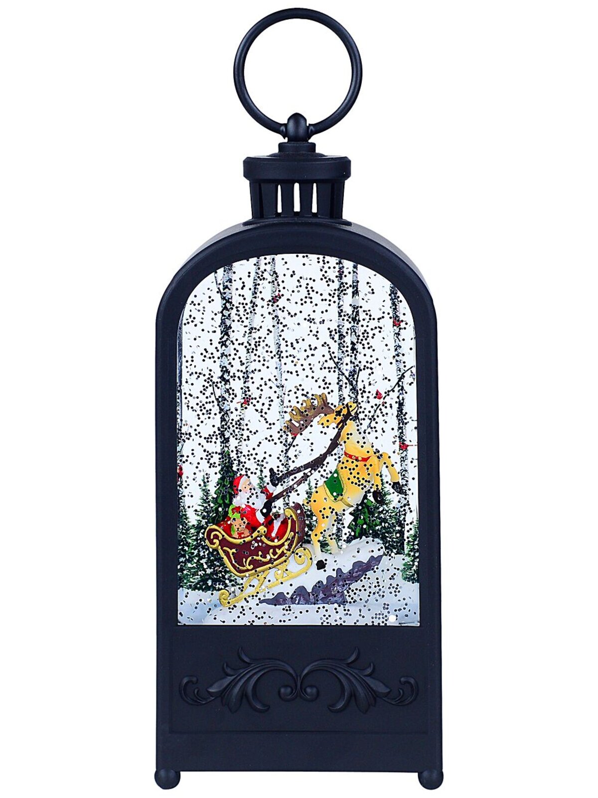 24cm Santa & Sleigh In Forest Snow Globe Lantern
