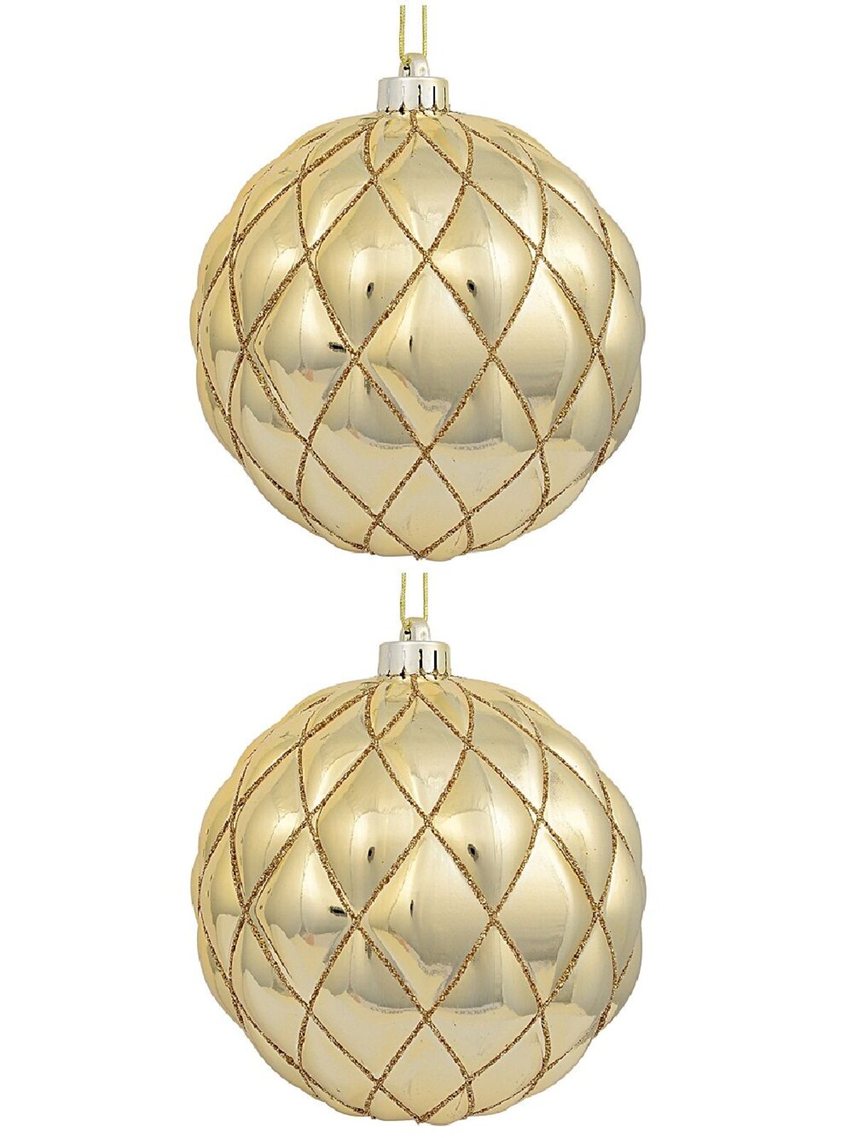 2x Dynamic Gold Grand Diamond Textured Glitter Baubles | 15cm