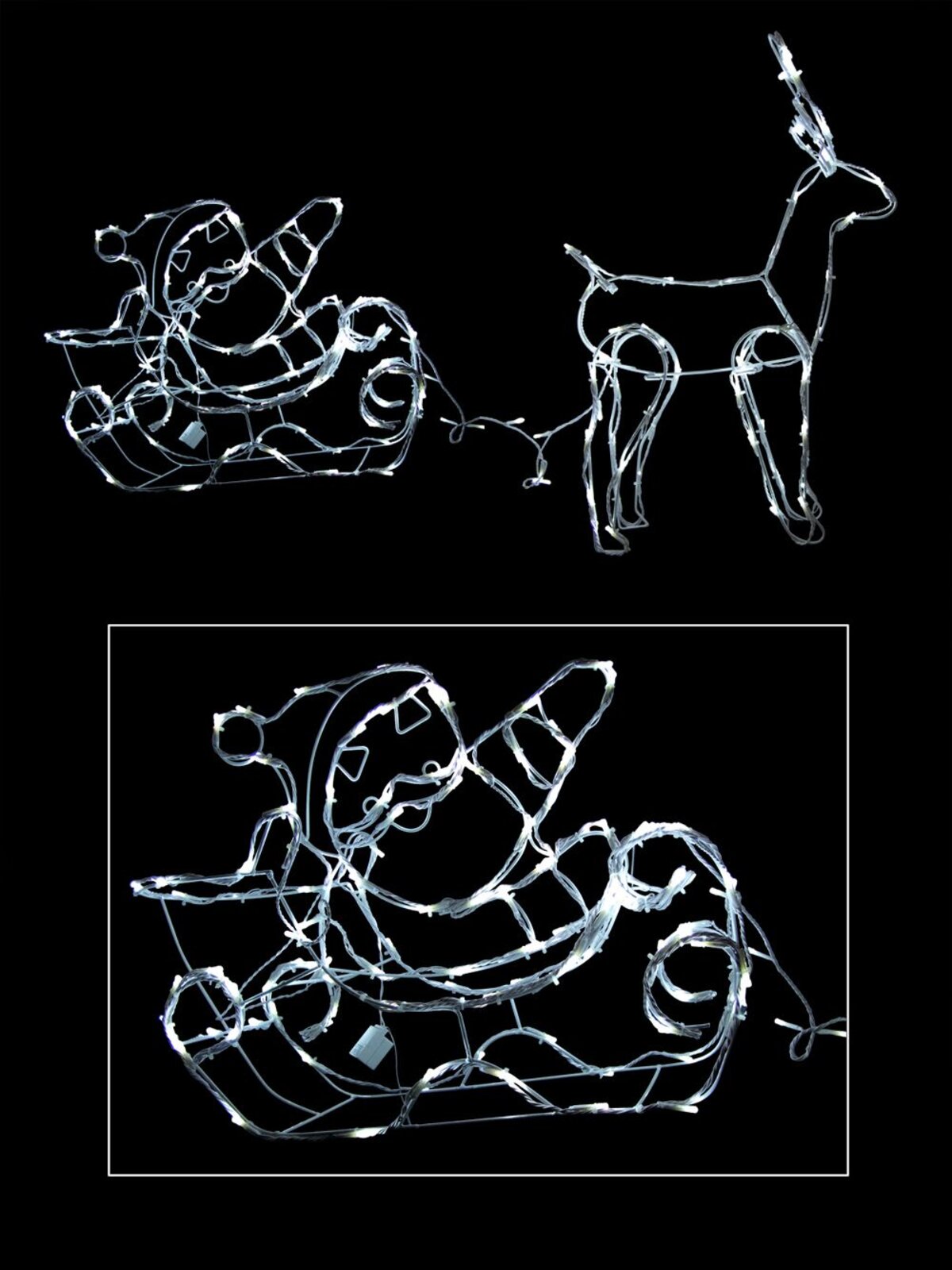3D Cool White Santa Sleigh & Reindeer - 1.1m