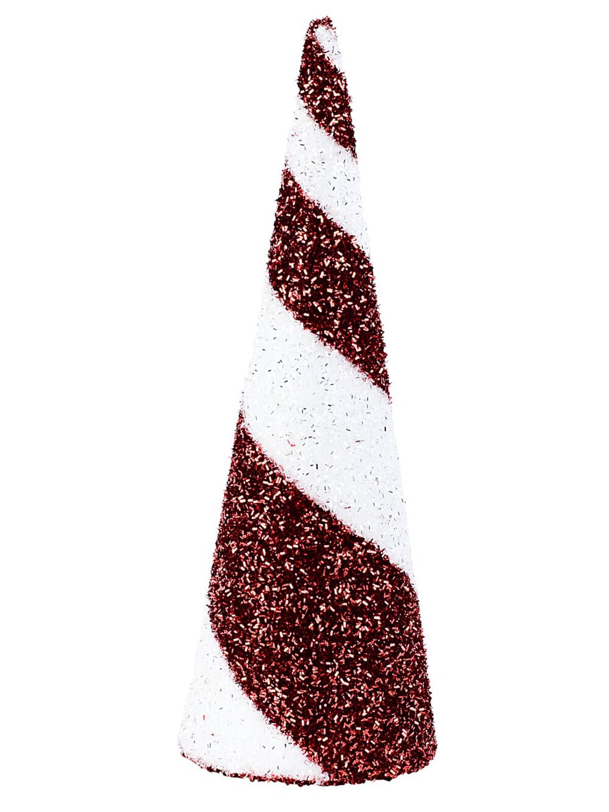 Red & White Swirl Christmas Tabletop Conical Tree Tinsel Plaque | 44cm