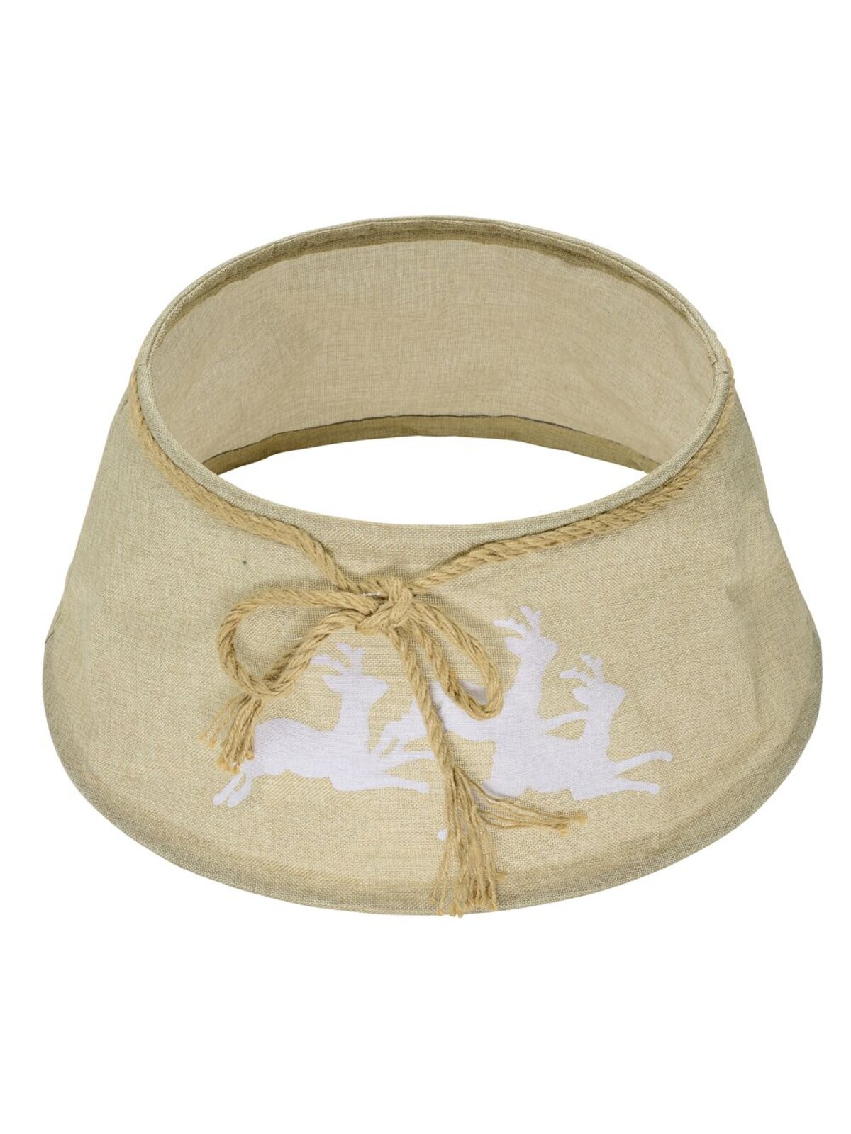 58cm Burlap Christmas Tree Collar With Reindeer Print & Rope Bow