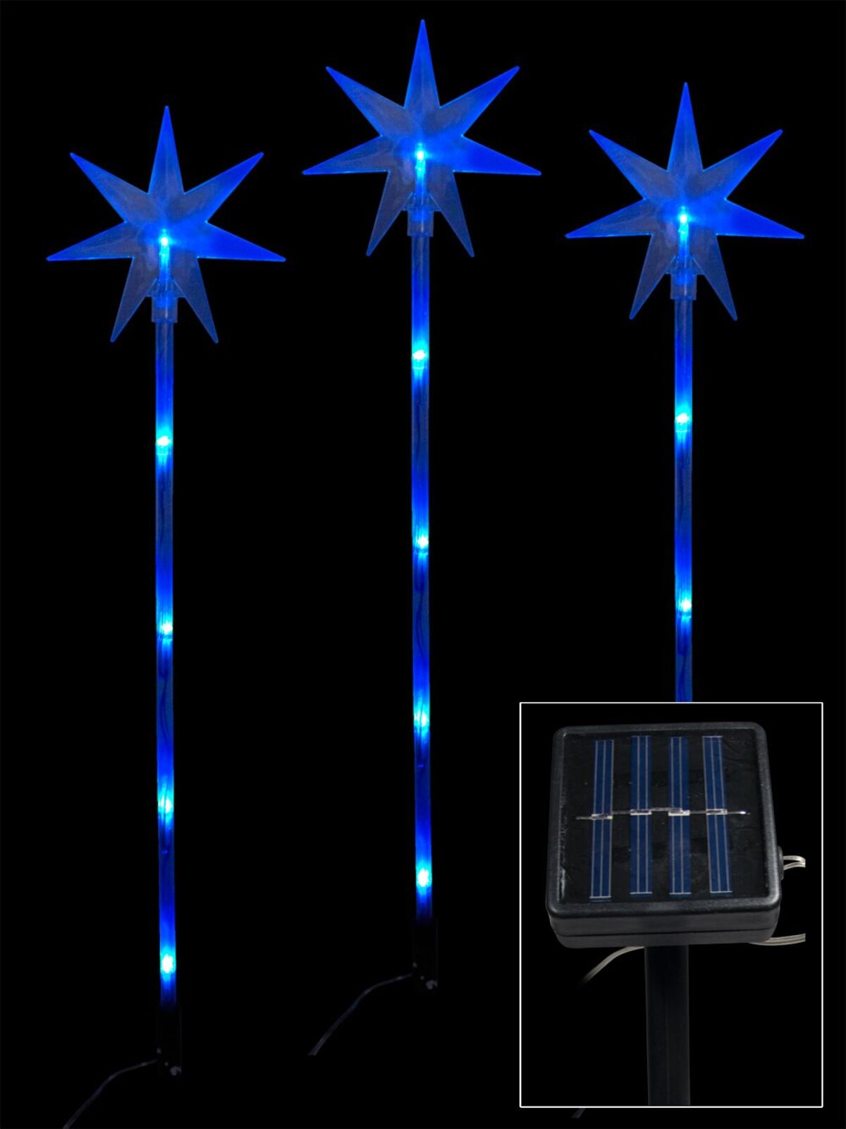6 Blue LED Solar North Stars On Stakes - 66cm