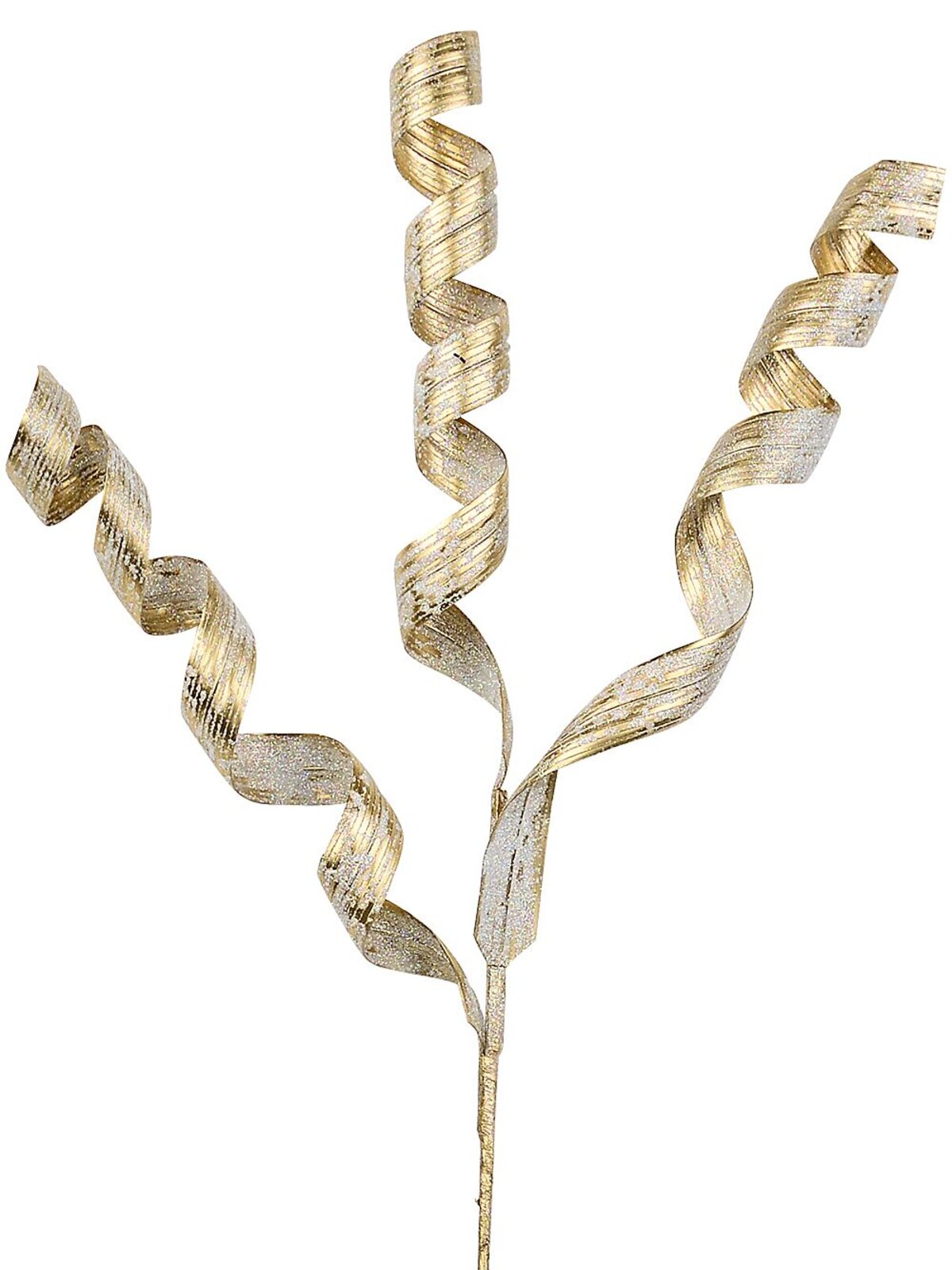 Gold Curly Ribbon Spray With Iridescent Glitter Long Christmas Stem | 62cm
