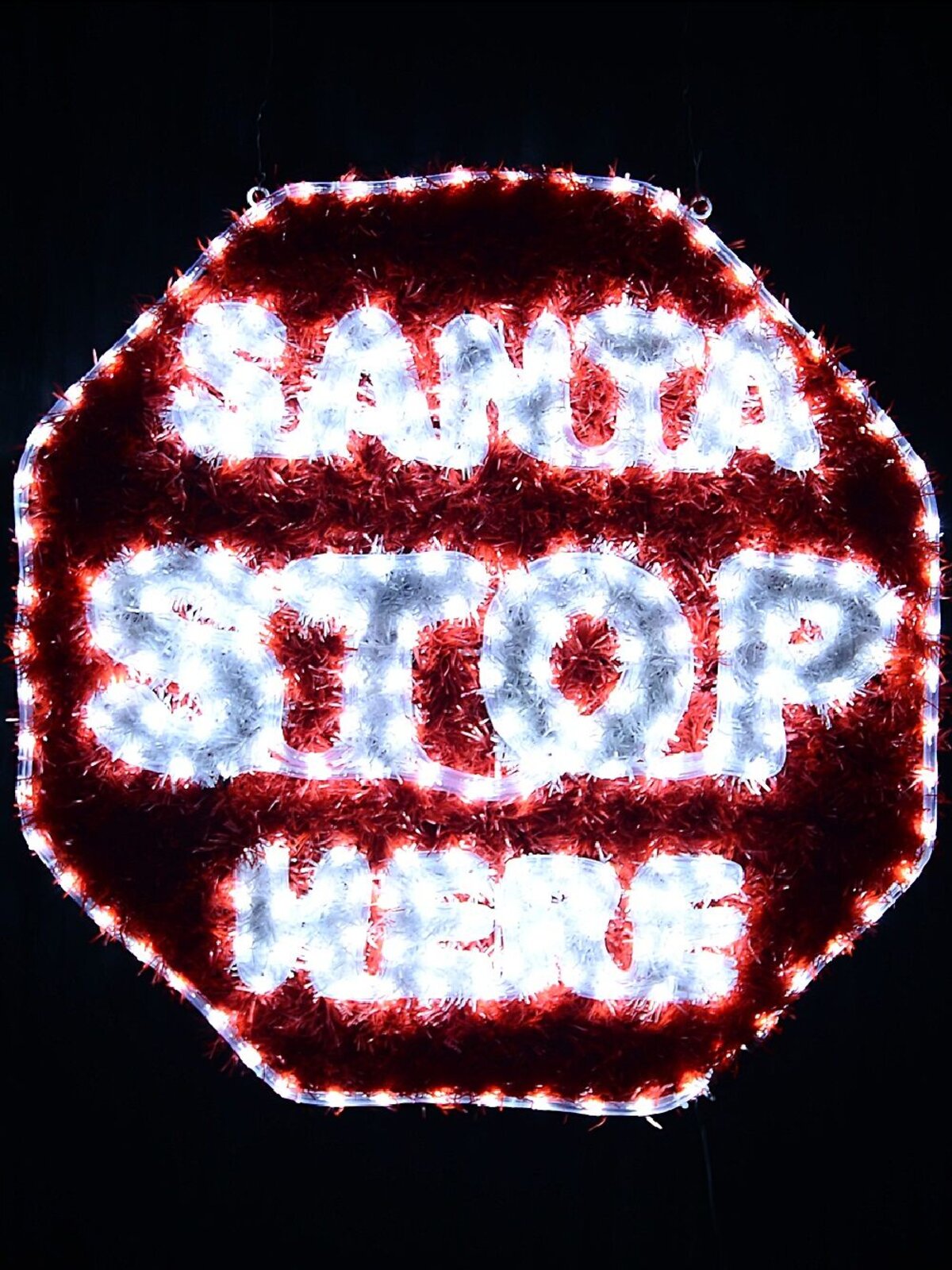 76cm Dynamic Santa Stop Here Red Tinsel Outdoor LED Christmas Light Display