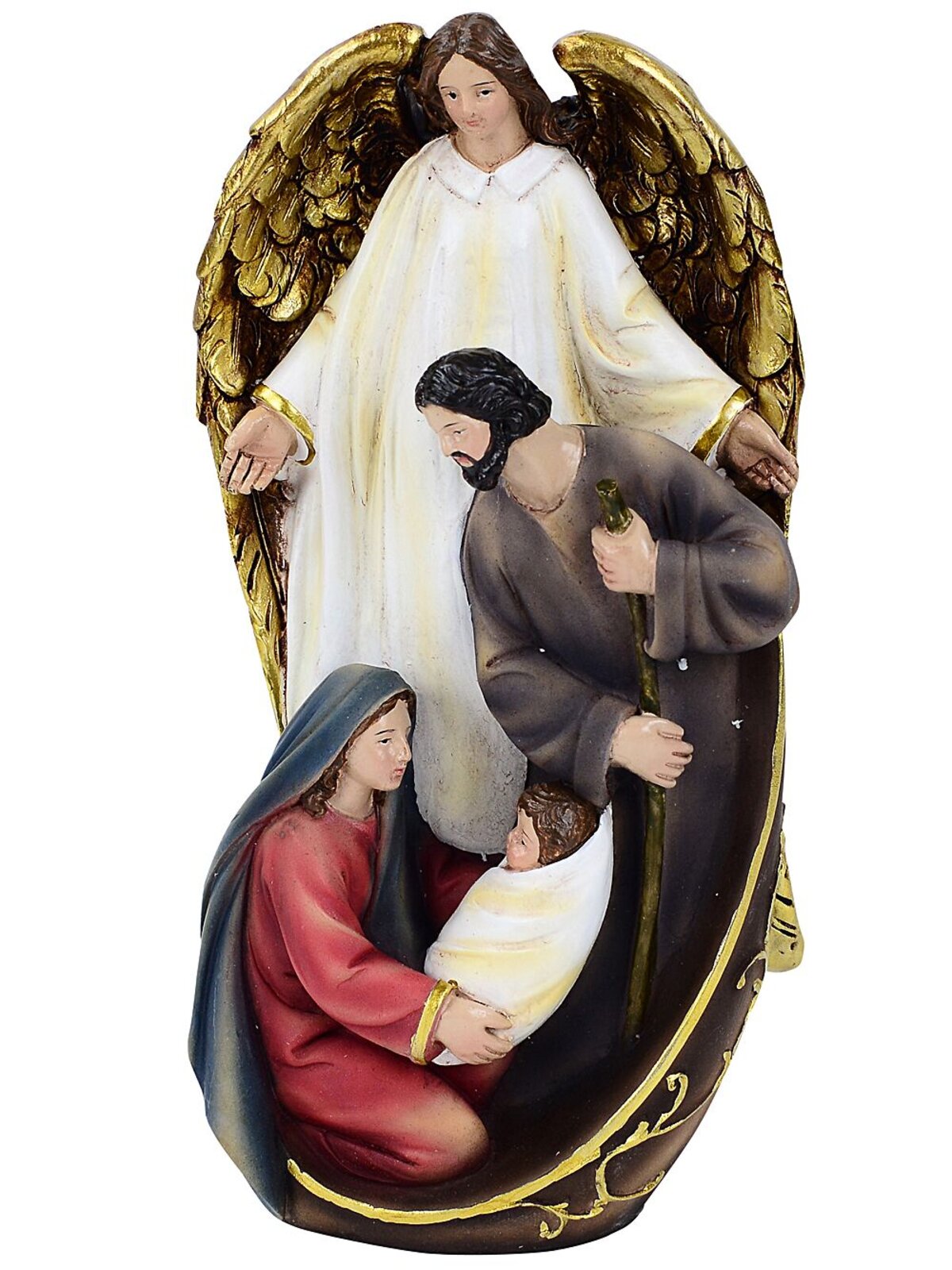 Angel Of Nativity & Holy Family Embossed Resin Ornament | 19cm