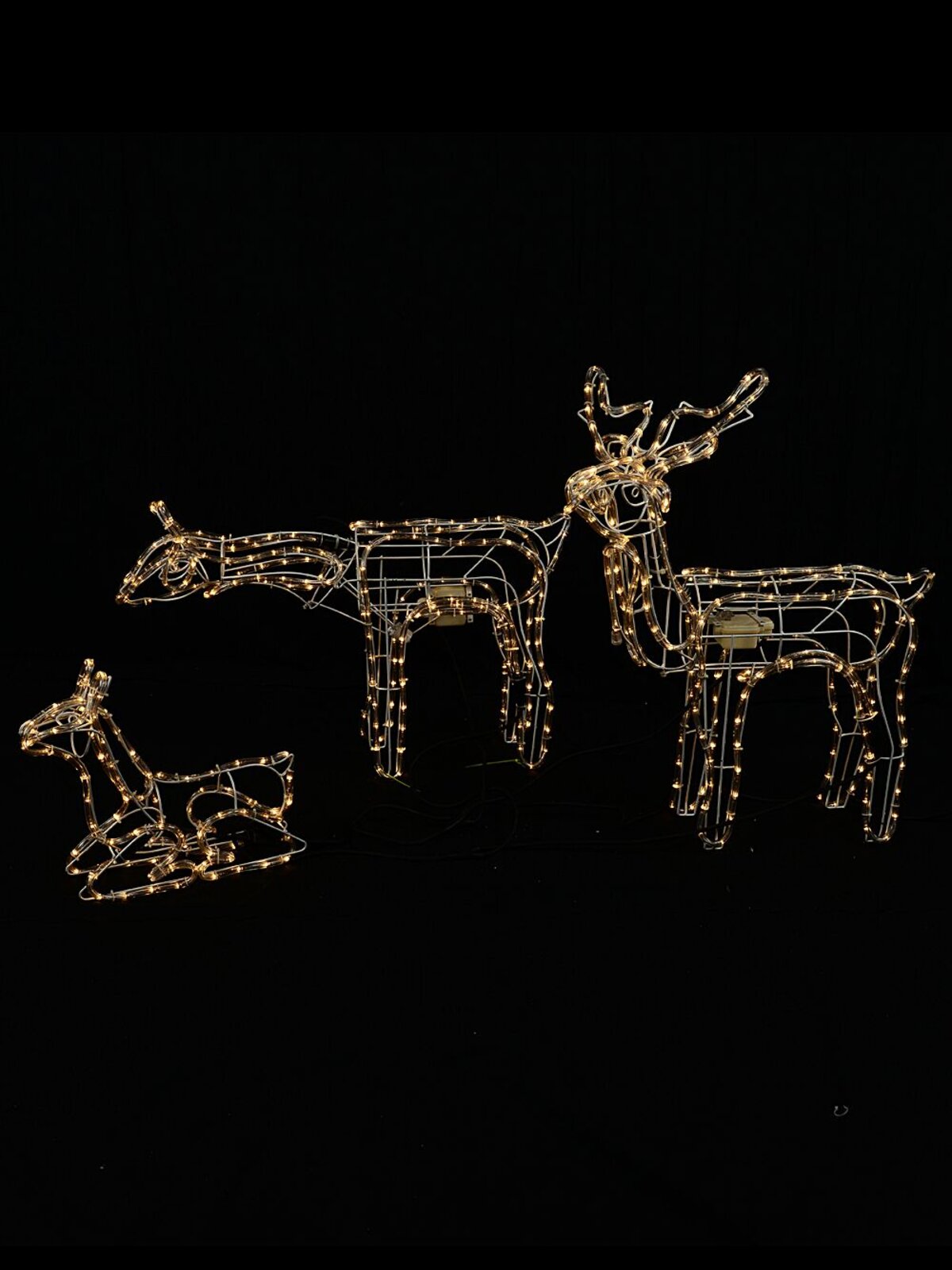 Animated 3D Reindeer Family Of 3 Neutral White LED Rope Light Display