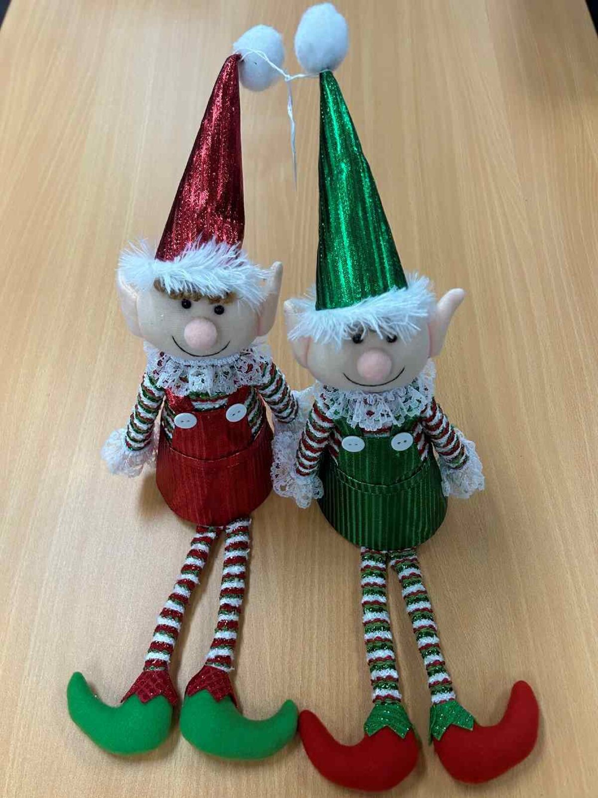 Assorted Dangling Leg Elves With Overalls & Striped Shirts Christmas Plush Toys