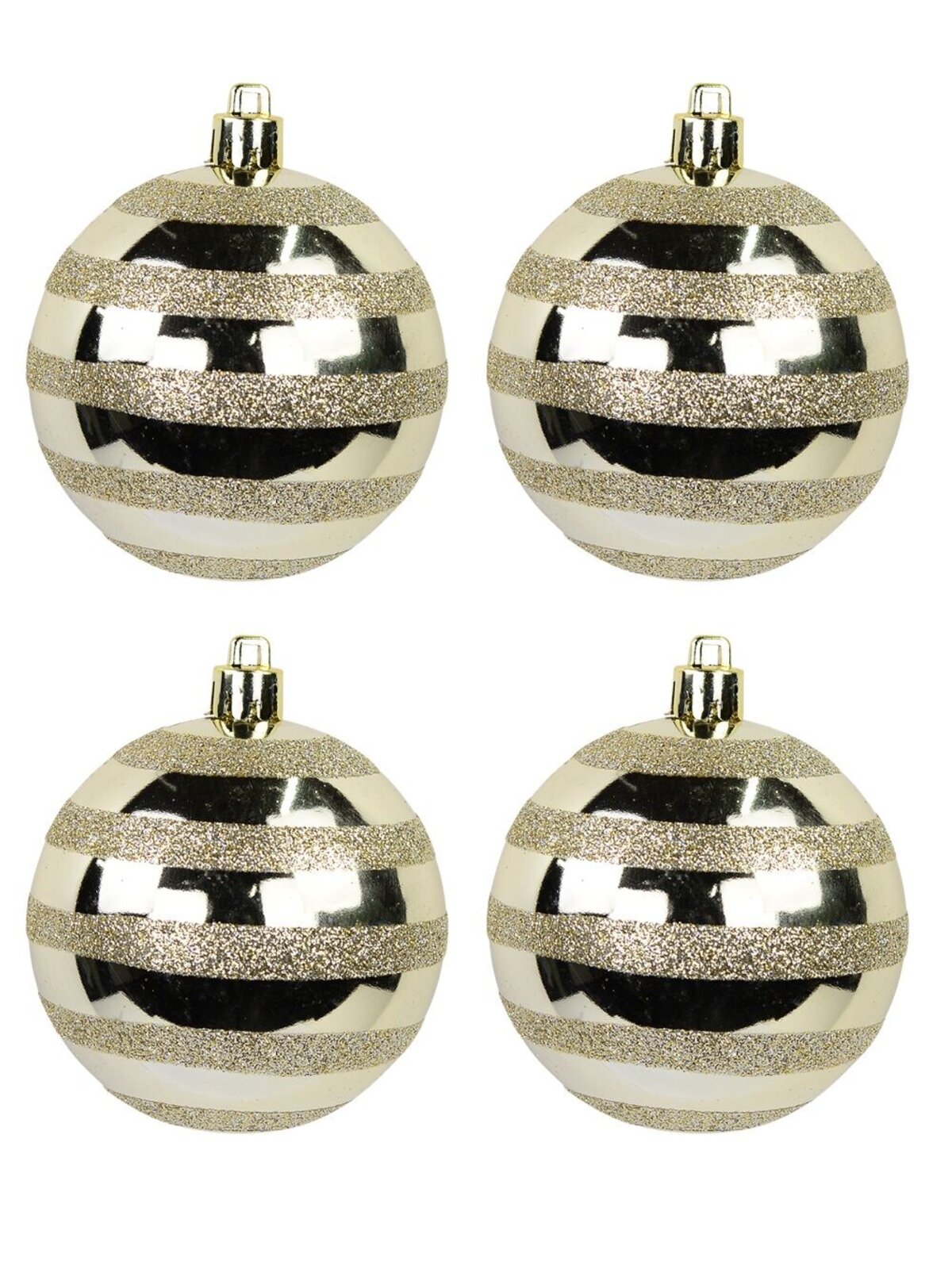 Champagne Gloss Baubles With Glitter Stripes - 6 x 70mm