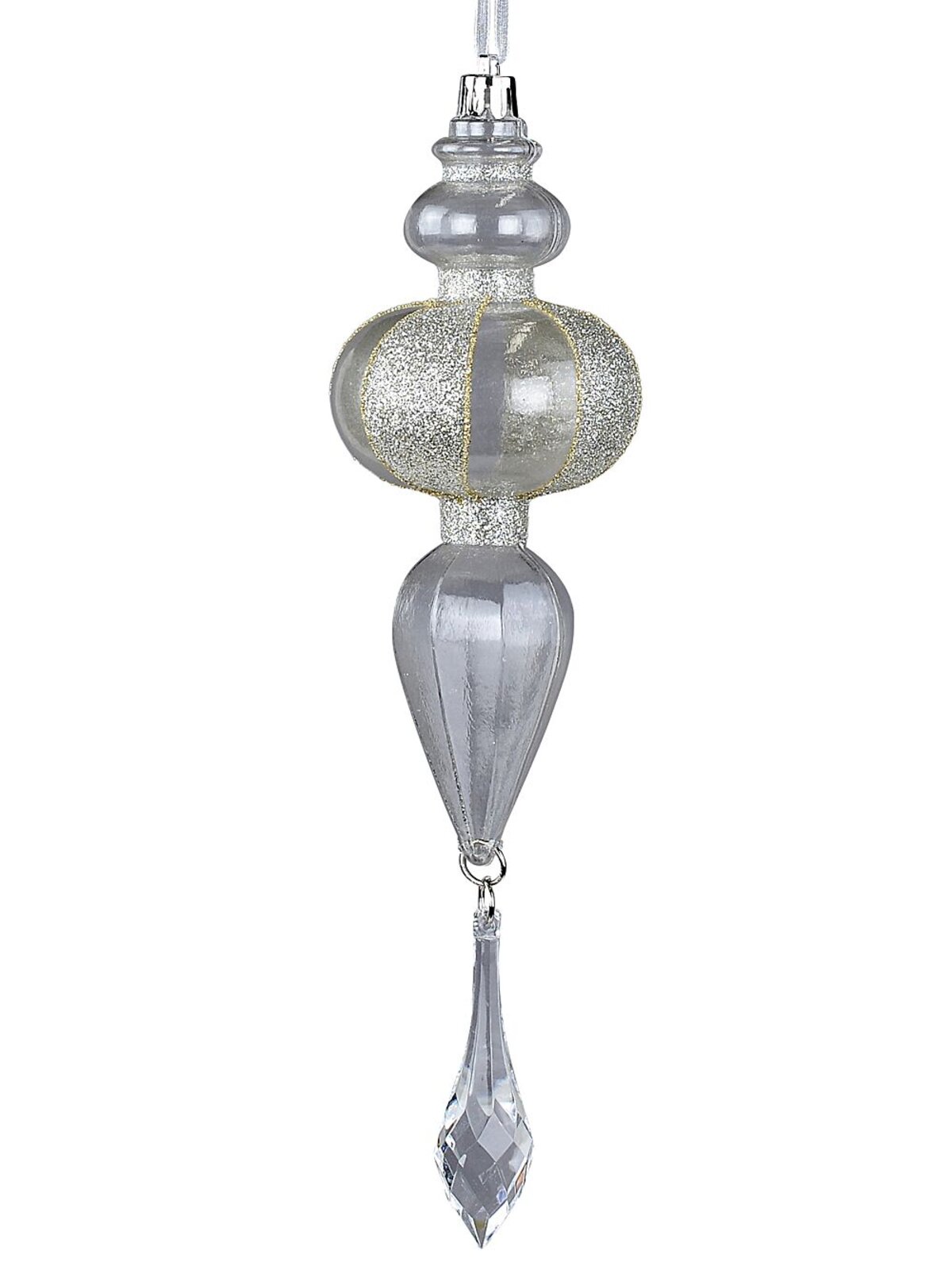 Clear Lustrous Grand Silver Glittered Ball Finial Drop | 24cm