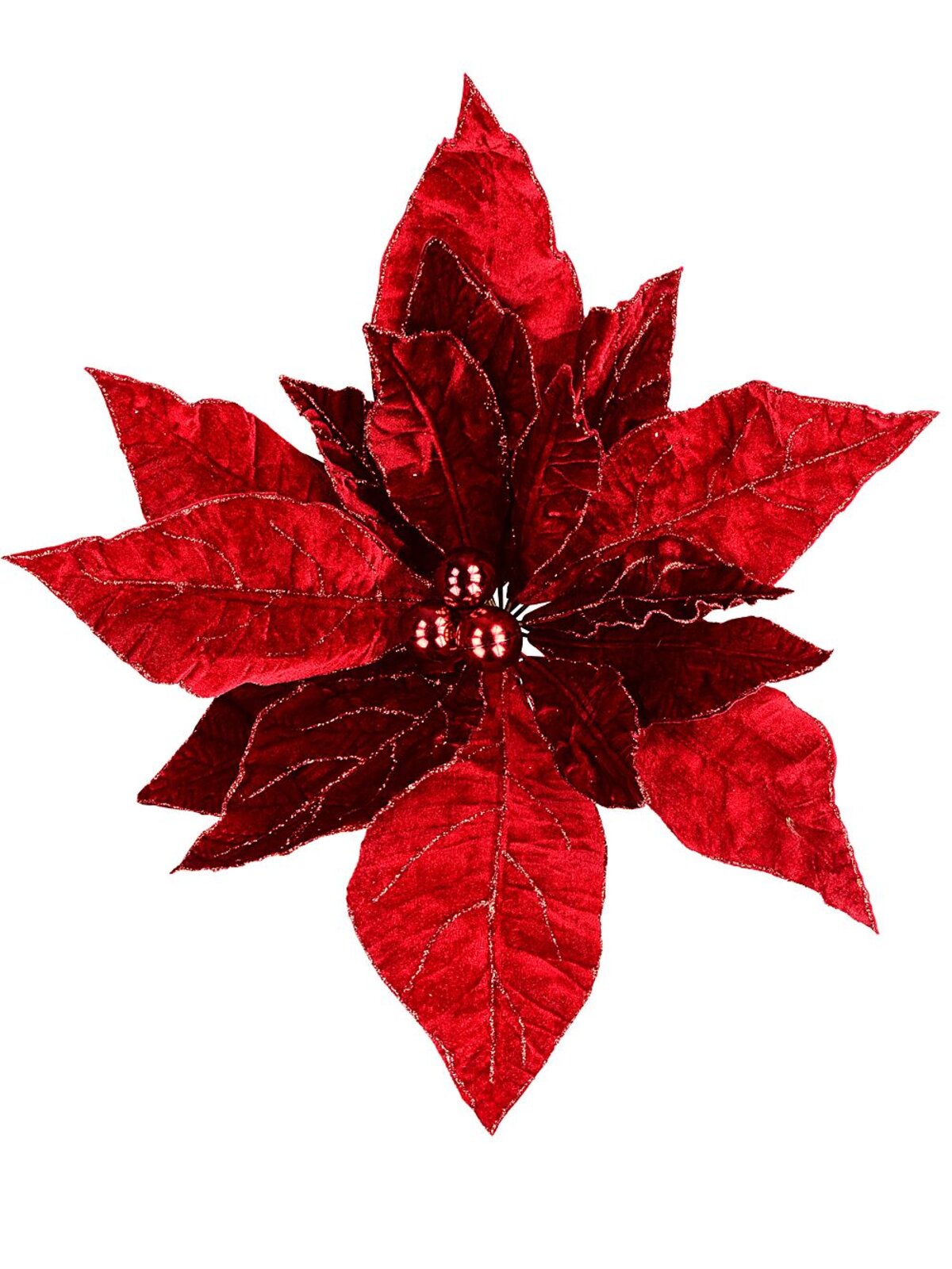 Giant Red Velour Poinsettia With Glitter Christmas Tree Clip Pick | 55cm