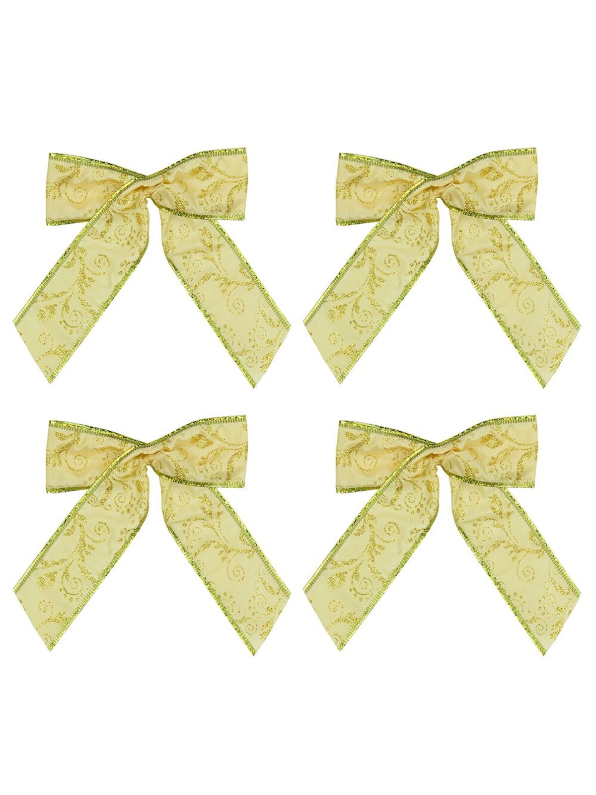 Gold Fabric With Gold Glitter Pattern Fabric Bows - 6 x 15cm