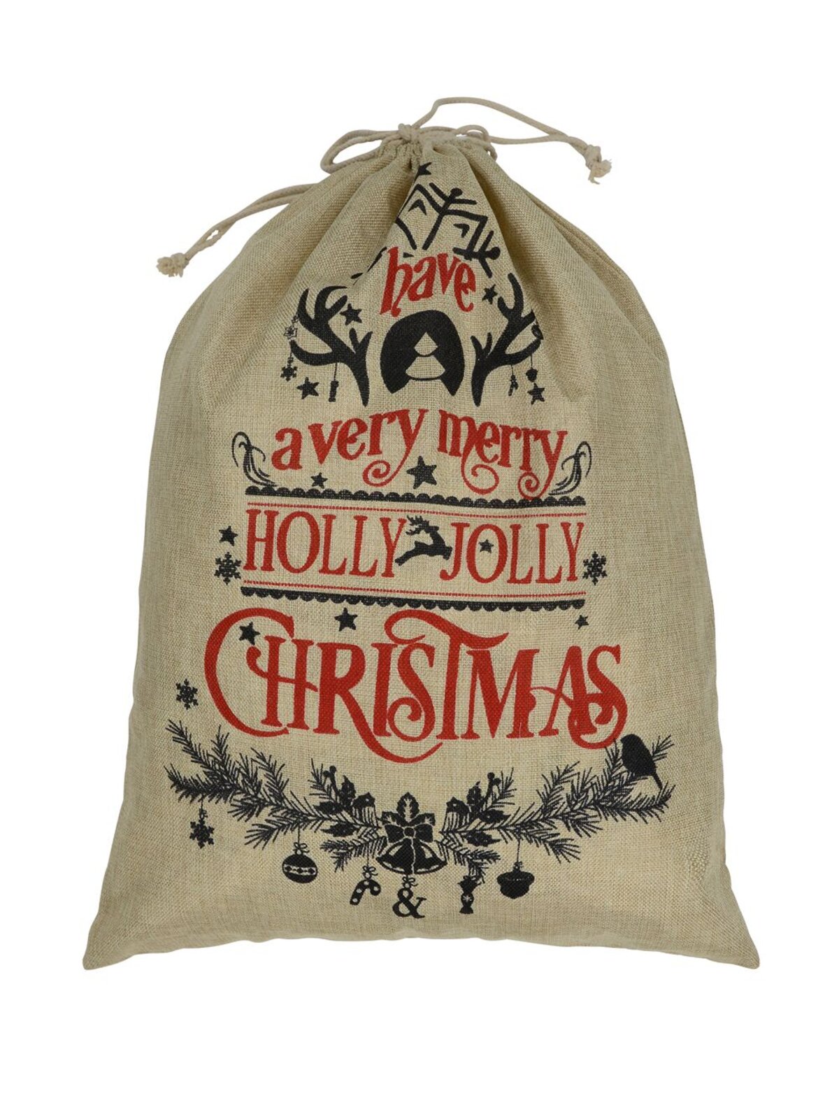 Hessian ' Have A Very Merry Holly Jolly Christmas ' Gift Santa Sack - 66cm
