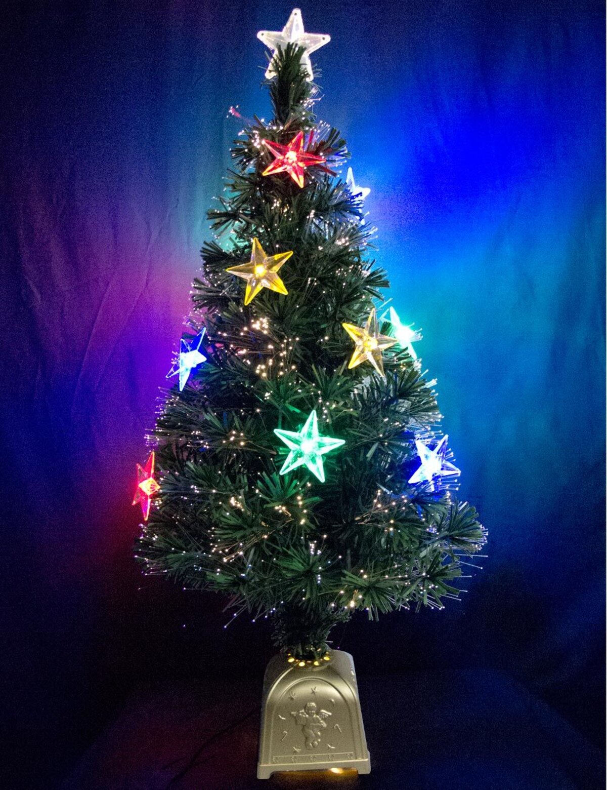 Multi Colour With LED Star Decorations Fibre Optic Tree - 1.2m