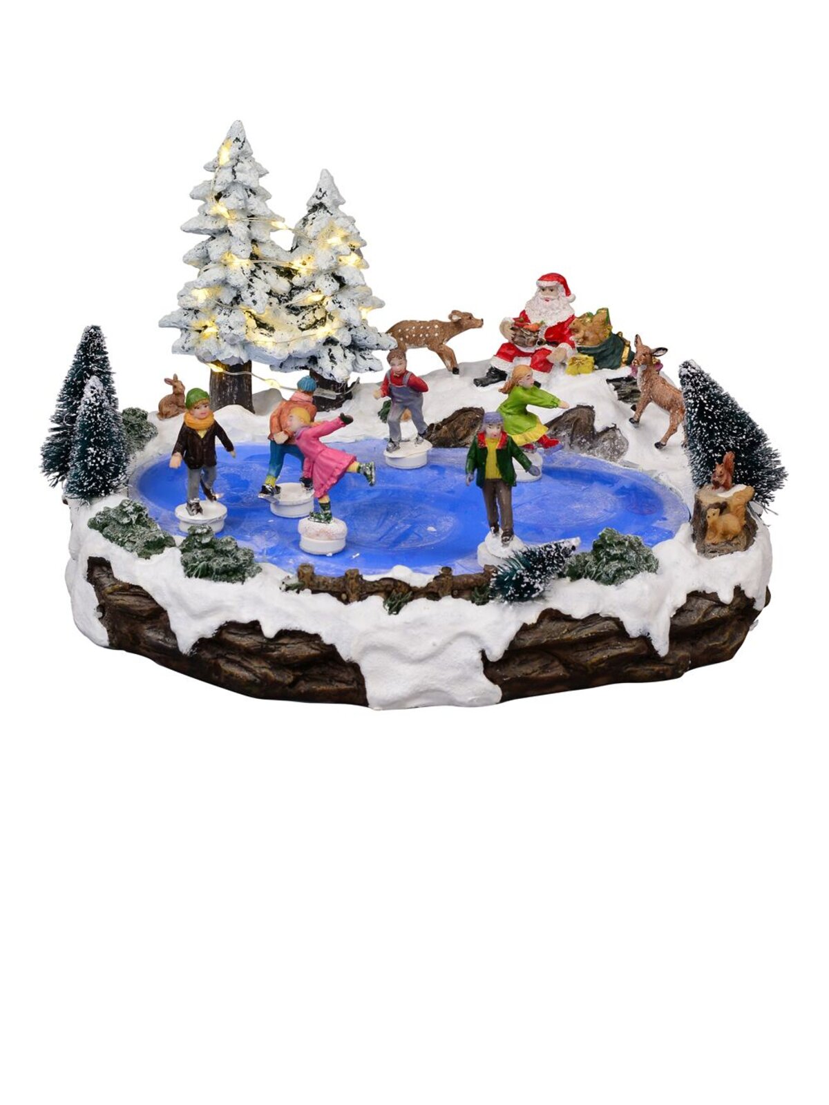 Pond Skating Christmas Scene With Santa, Reindeer & Christmas Critters - 33cm