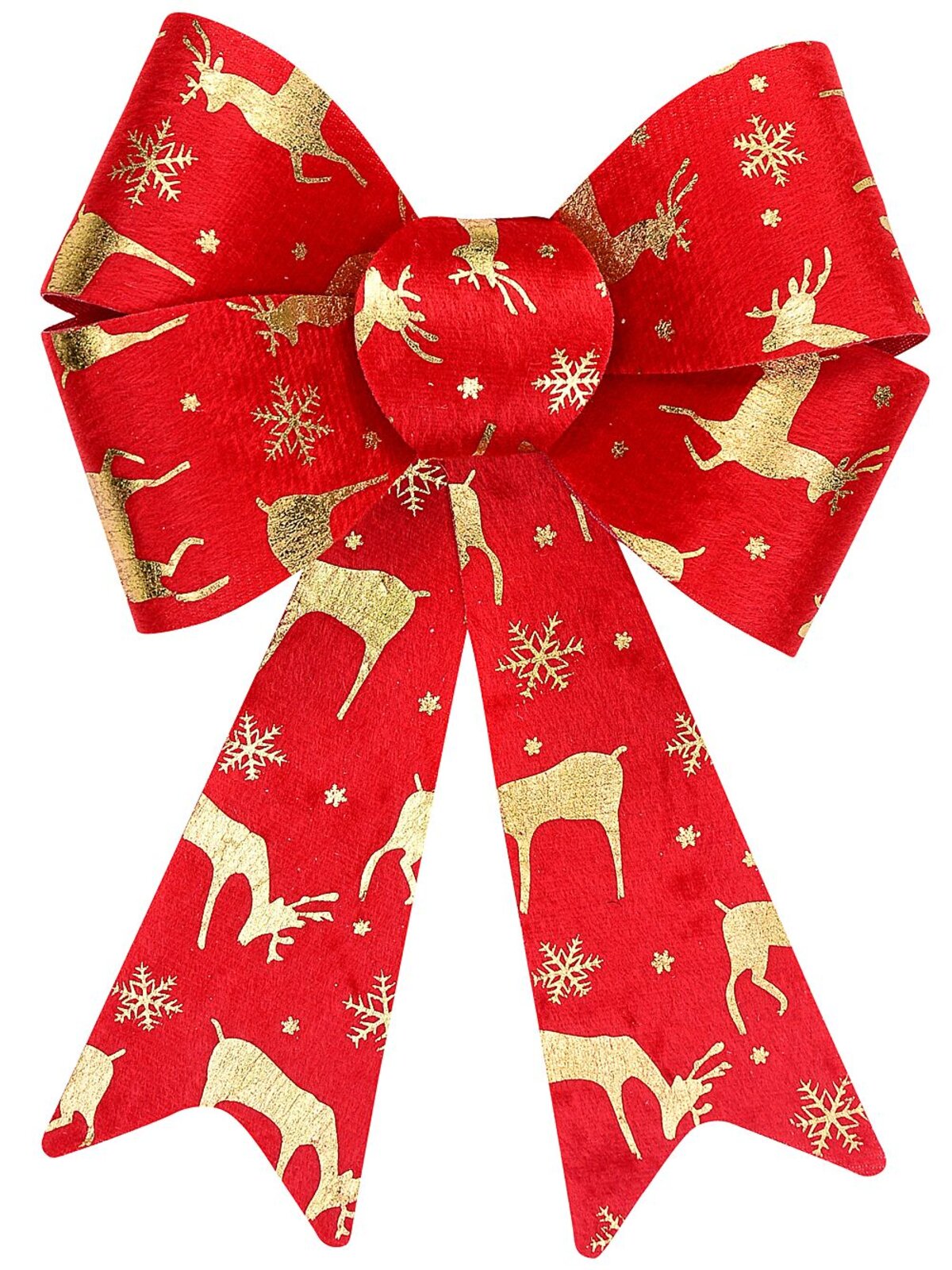 Red Felt Gilded Deer & Snowflake Whimsical Signature Bow | 25cm