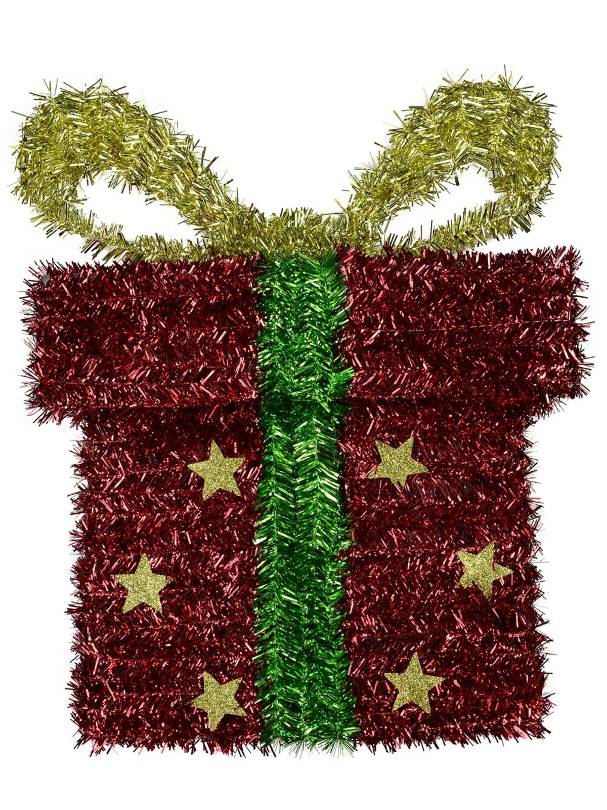 Red, Green & Gold Metallic Tinsel 2D Gift Box - 33cm