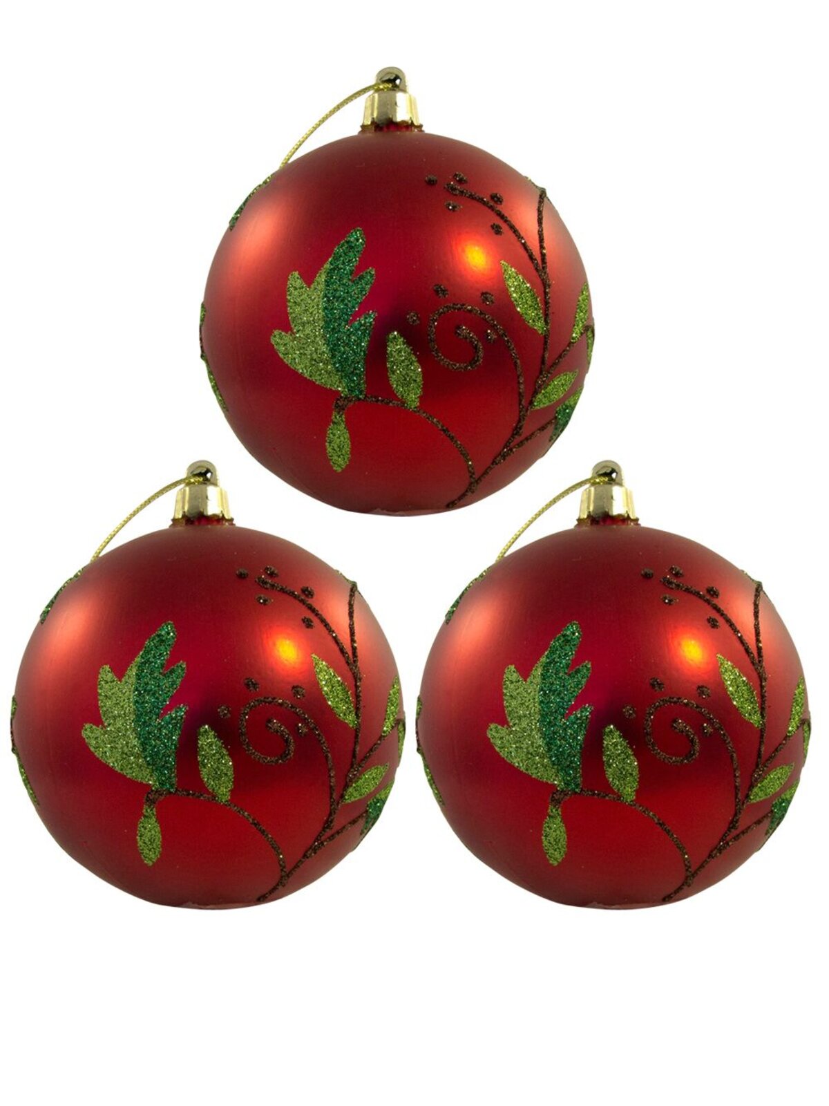 Red With Vine Pattern Baubles - 3 x 80mm