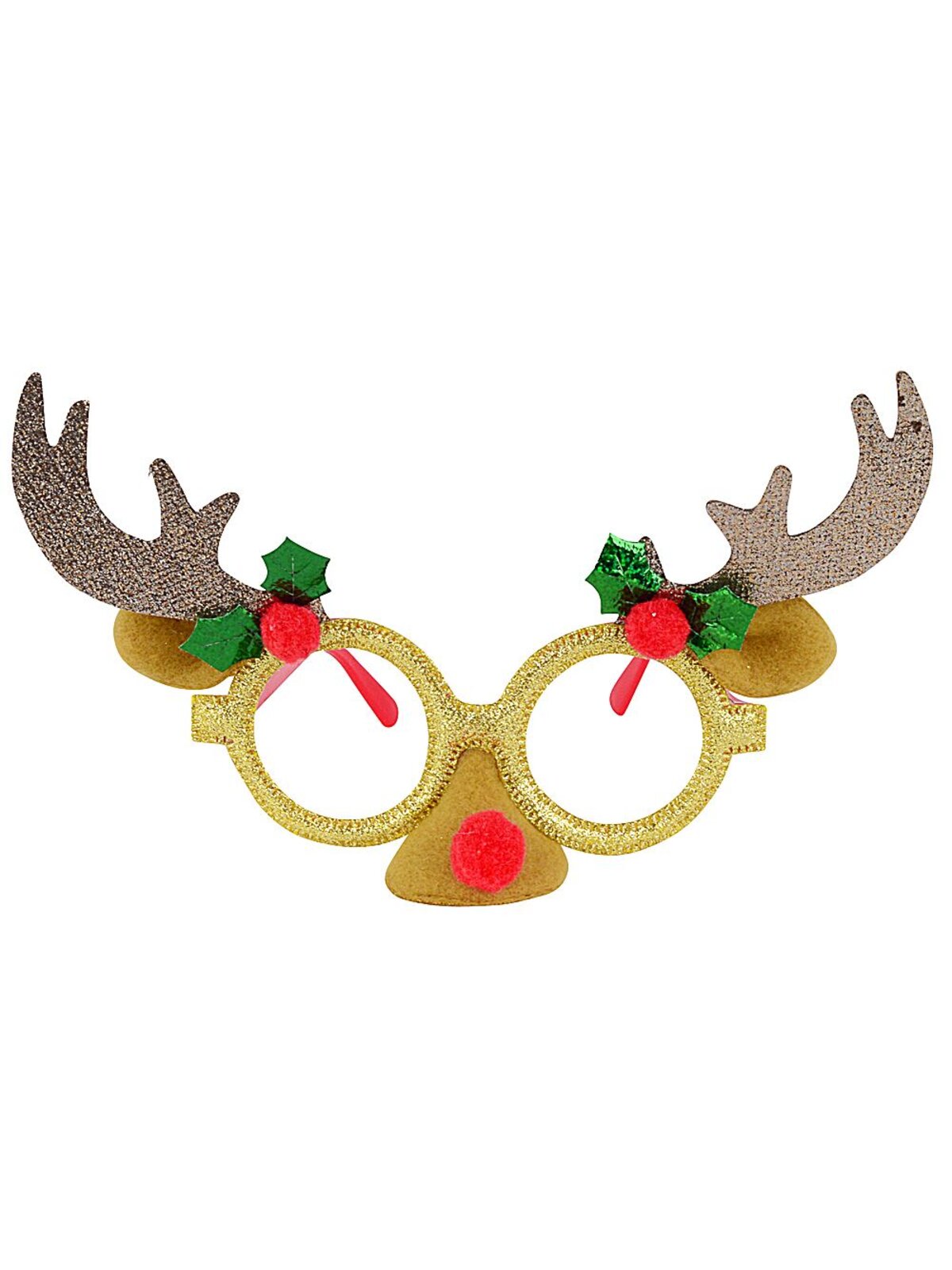 Rose Gold Reindeer Antlers Ears Red Nose Novelty Glasses | One Size Fits Most