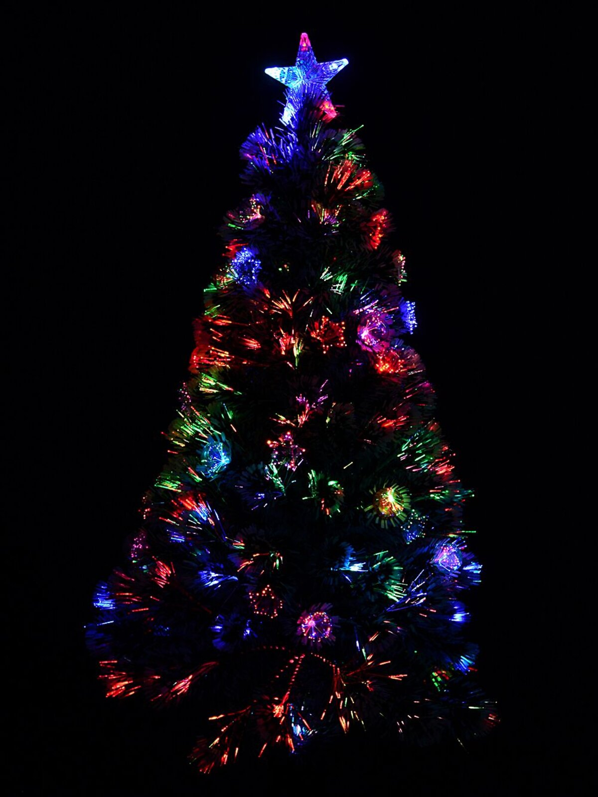 Rotating Fibre Optic Christmas Tree With Baubles, Stars & 230 White Tips - 1.8m
