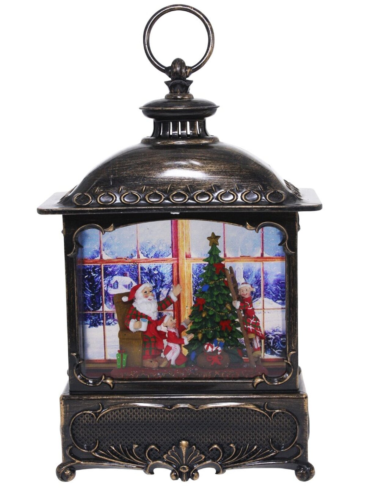 Santa At Home Scene Christmas Wood Stove Look Musical Snow Globe - 27cm