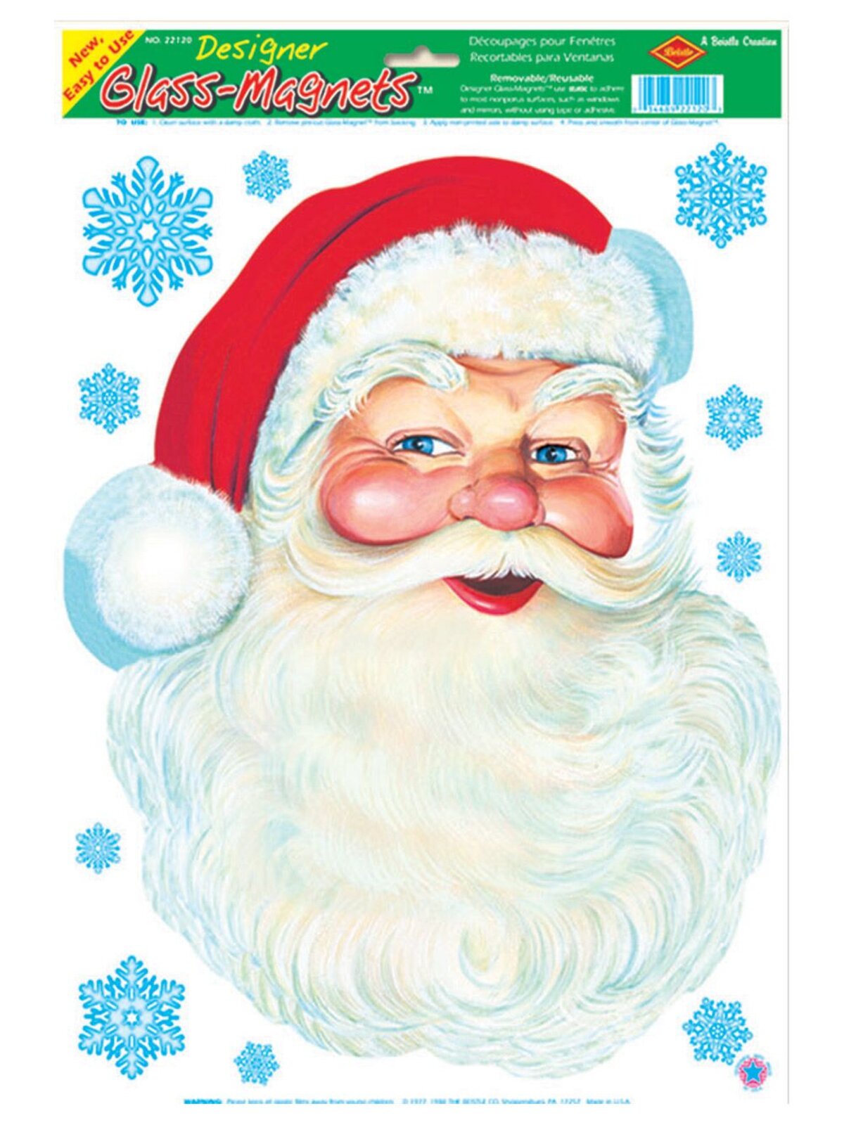 Santa Face & Snowflakes Glass Magnet - 43cm