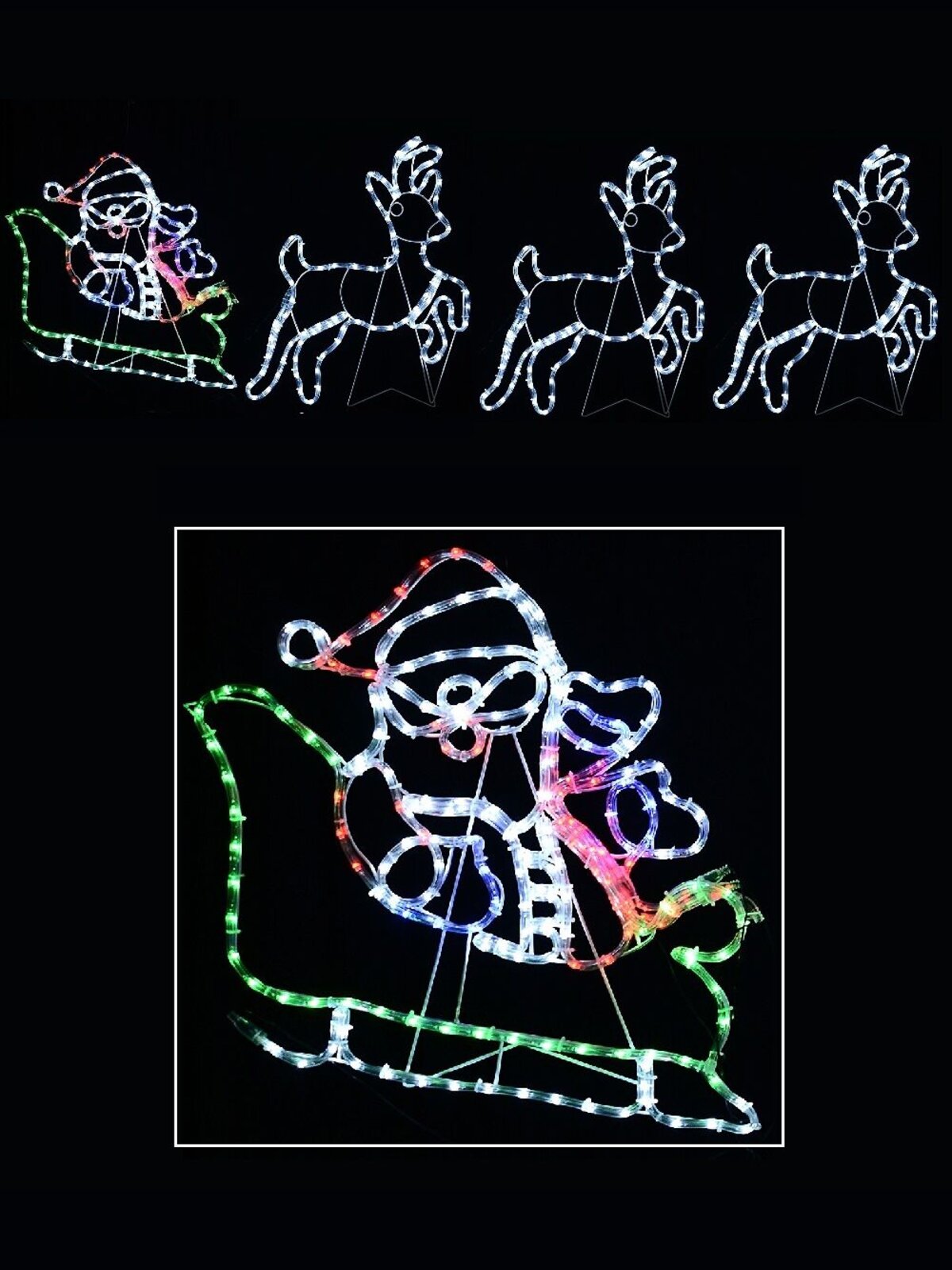 Santa & Sleigh With 3 Reindeers LED Christmas Light Display Silhouette - 2.5m