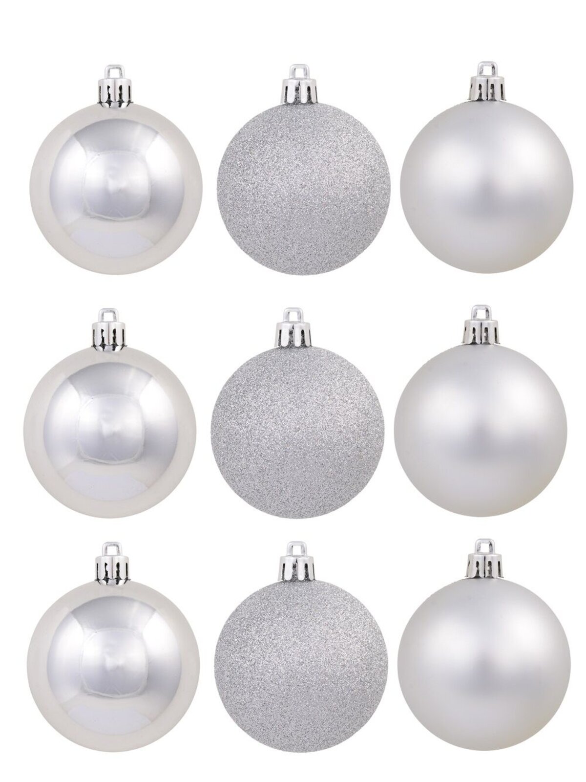 Silver Matte, Glitter & Shiny Baubles - 12 x 60mm