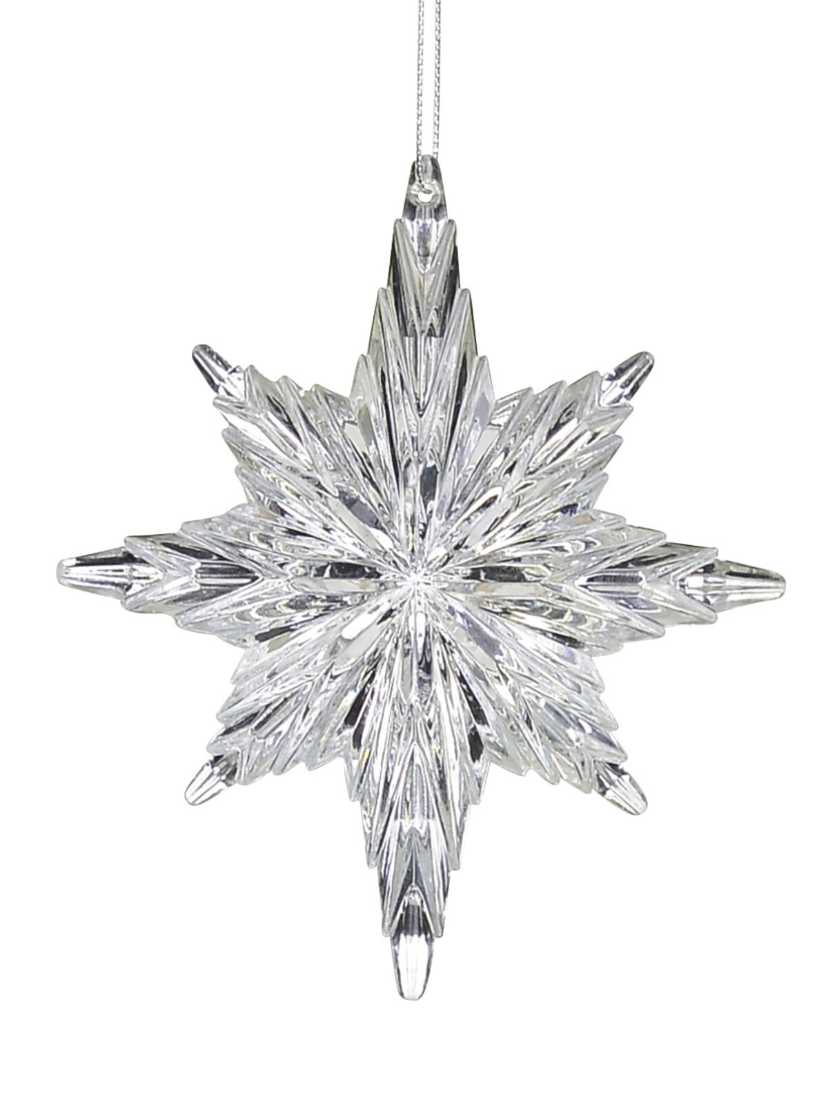 Silver Snowflake Look Star Hanging Ornament - 12cm