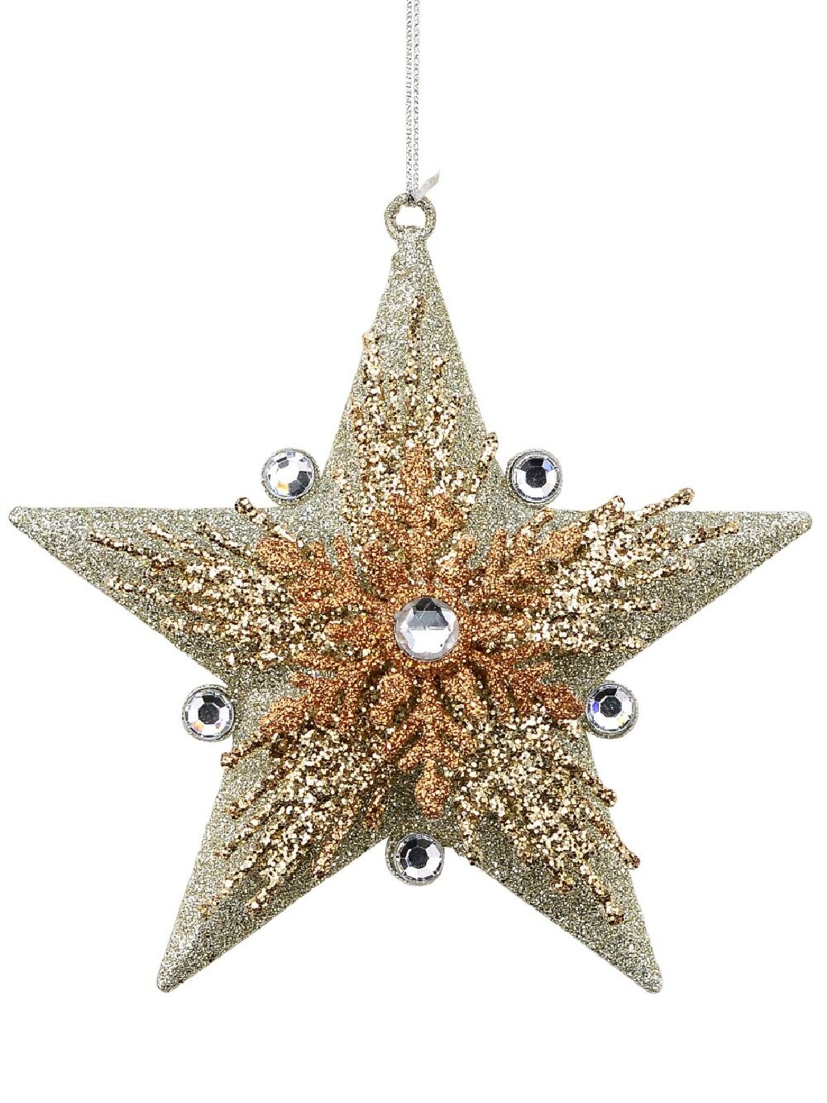 Silver Star With Snowflakes Christmas Tree Hanging Decoration - 13cm