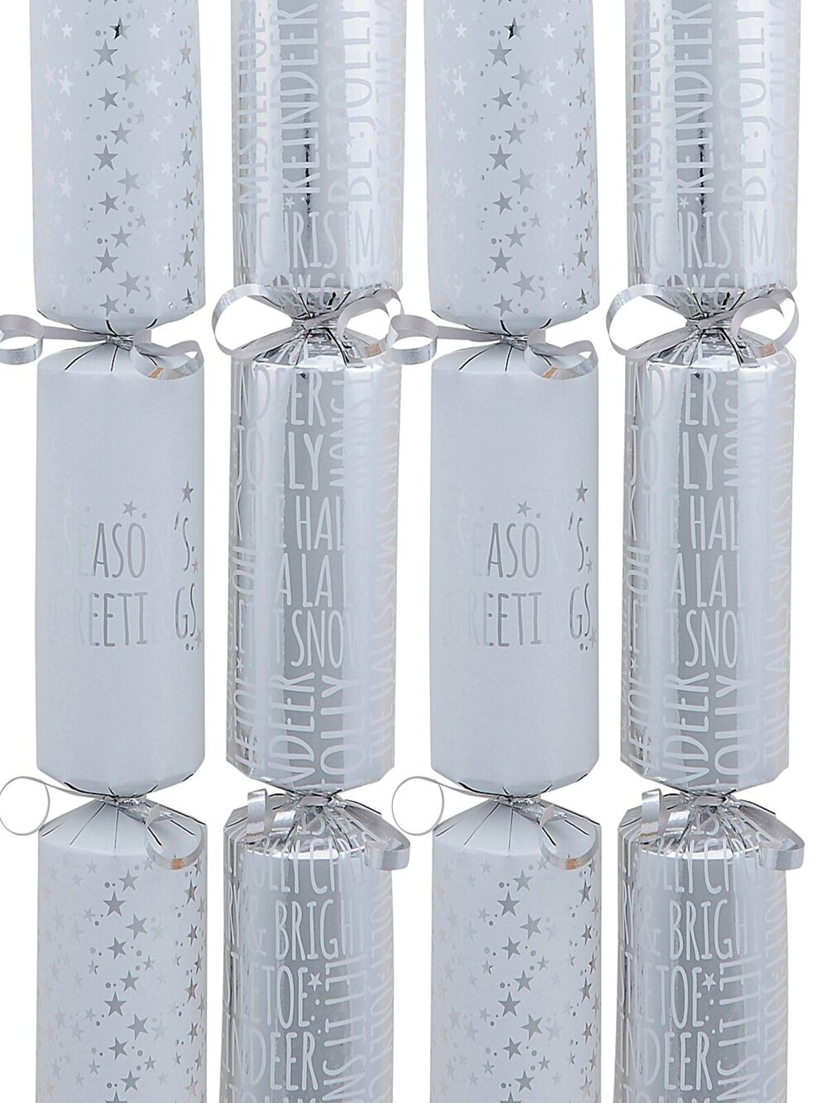 Silver & White Seasons Greetings & Font Christmas Cracker Bon Bons - 12 x 29cm