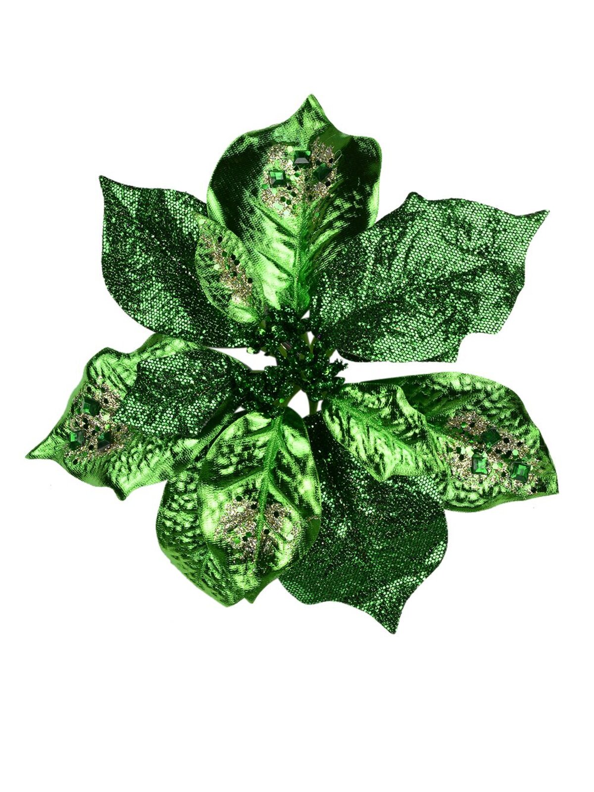 Spectacular Emerald Poinsettia Pick - 26cm
