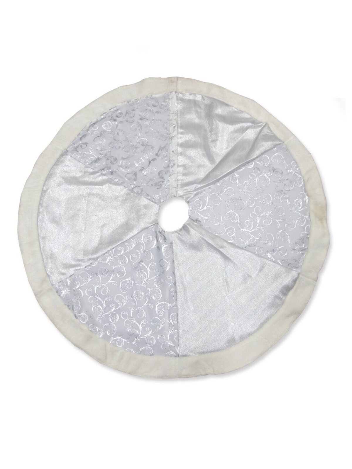 White & Silver With Leaf Pattern Tree Skirt - 1.2m