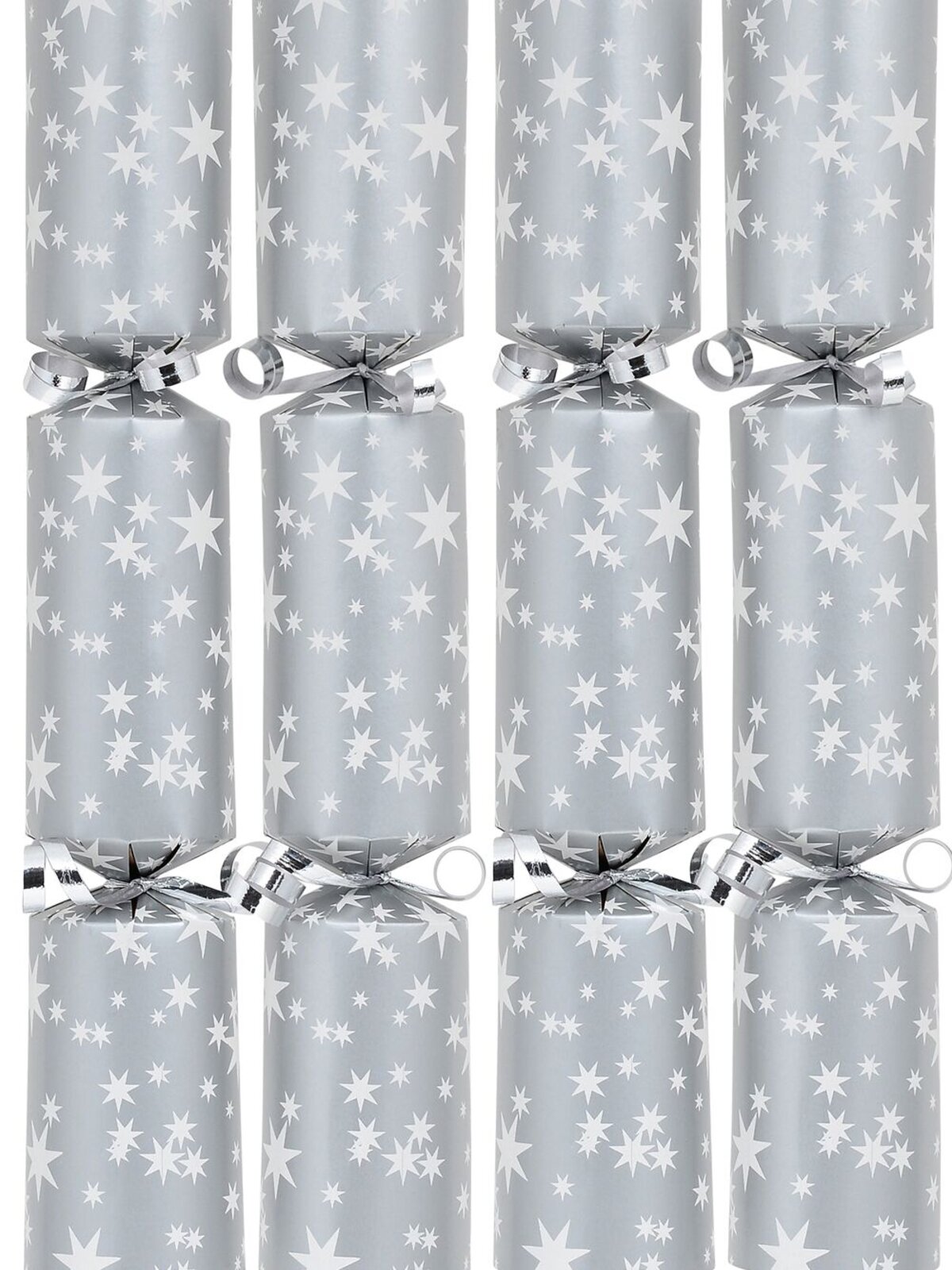 White Stars Pattern Design On Silver Christmas Cracker Bon Bons - 50 x 30cm