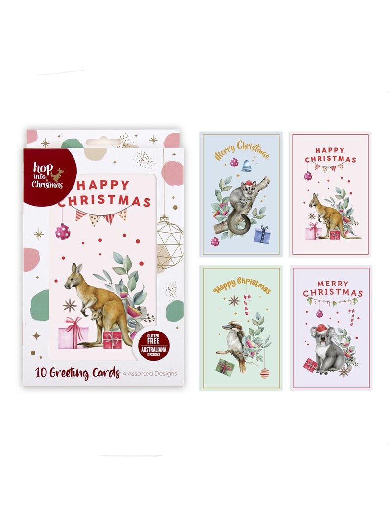 10x Australiana Native Animals Christmas Cards With Gold Foil | 17cm