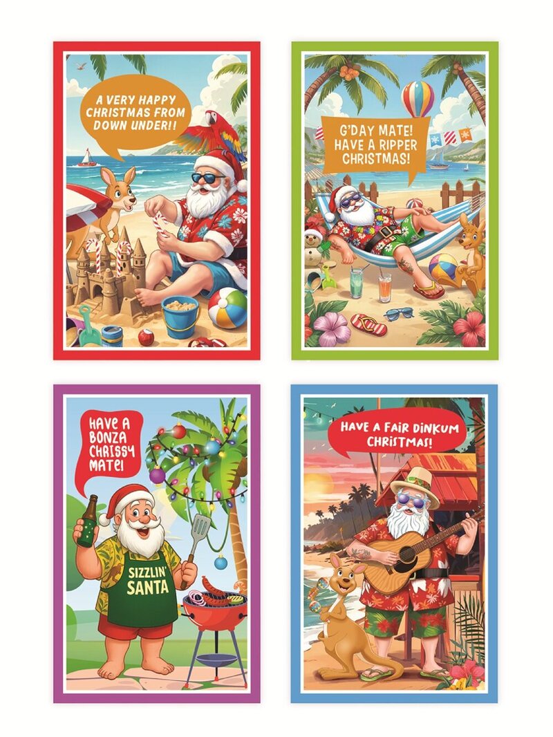 10x Elegant Australiana Christmas Cards With Gold Foil Pack | 17cm