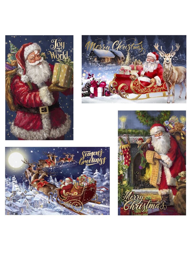 10x Santa Claus Christmas Greeting Cards With Metallic Highlights Pack | 17cm