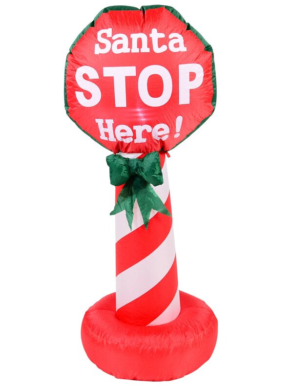 1.3m Santa Stop Here! Sign With Bow Illuminated Christmas Inflatable