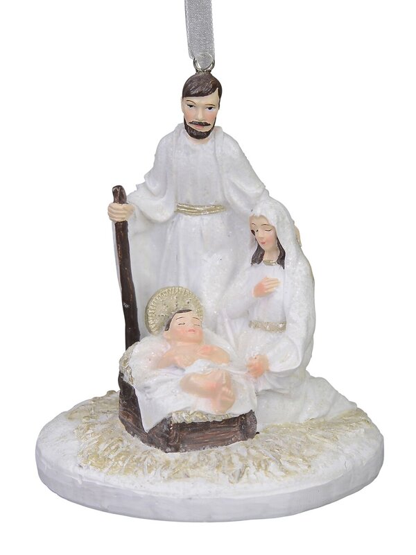 Hanging Nativity Scene Ornament With Mary, Joseph & Baby Jesus - 11cm