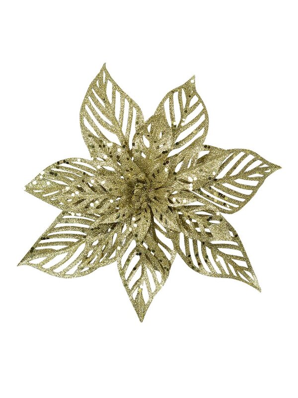 Pale Gold Perforated Bract Poinsettia Christmas Tree Clip Pick | 15cm