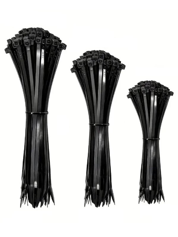 180x Black Nylon Cable Zip Ties | 10cm, 15cm & 20cm Self-Locking