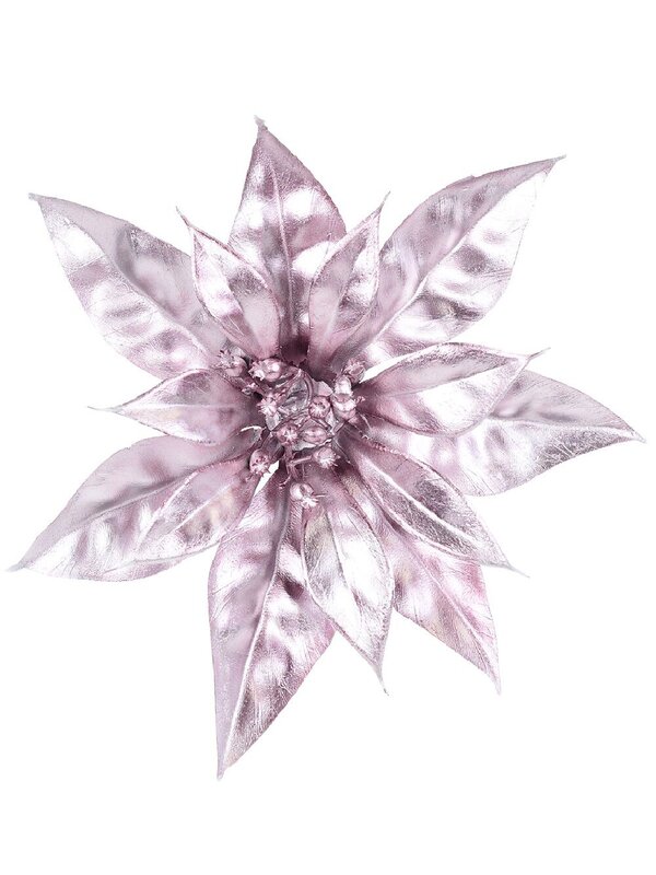 Matte Pink Moulded PVC Poinsettia Christmas Tree Clip Pick | 18cm
