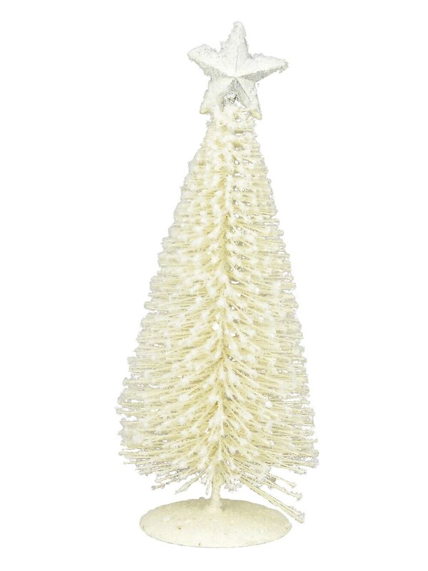 19cm White Iron Christmas Tree With Snow Dust & Star Tabletop Ornament