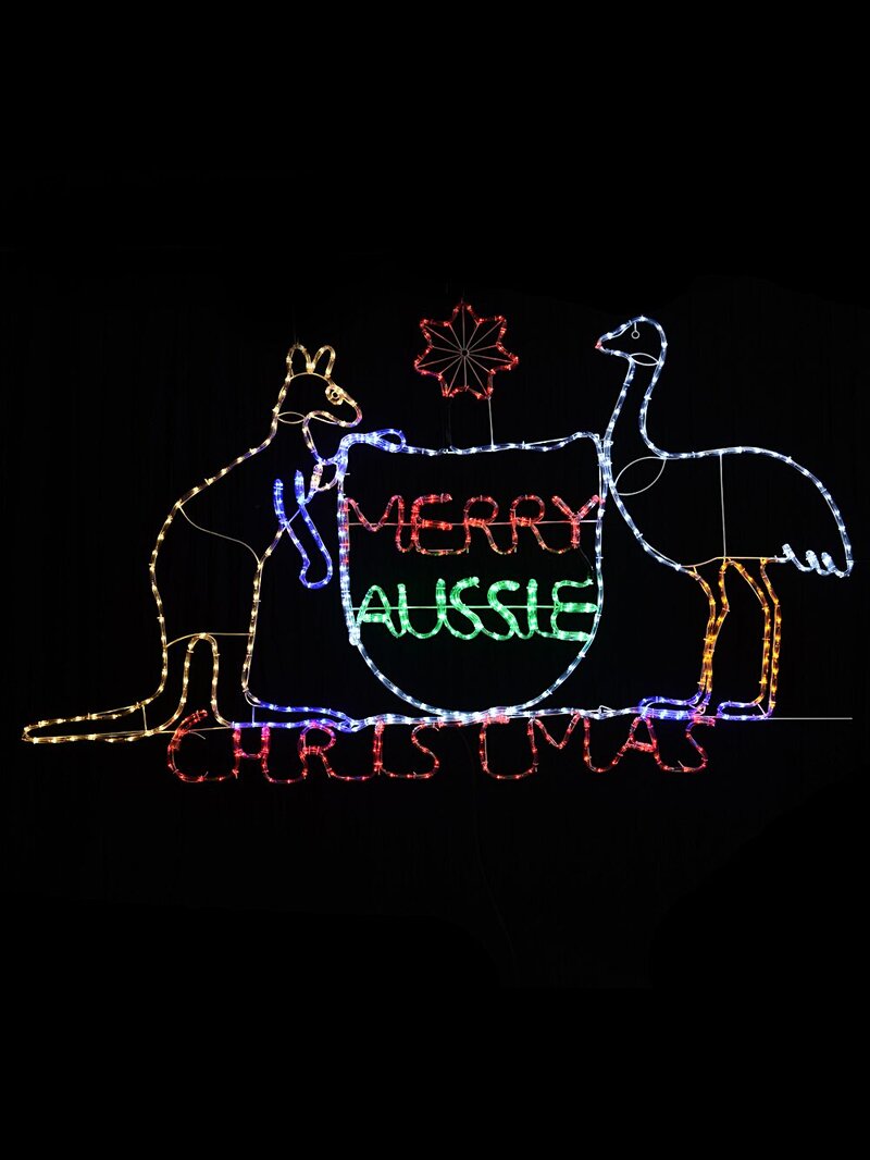 1.9m Outdoor Merry Aussie Christmas Coat Of Arms LED Rope Light Silhouette