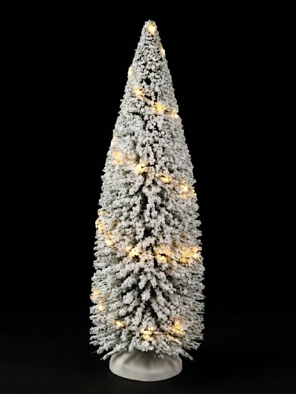 White Snow Flocked LED Pine Tree Village Scenery | 31cm