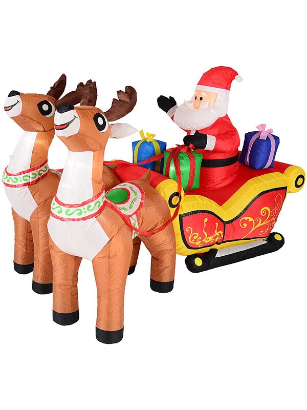 2.1m Santa In Sleigh With Two Reindeer | LED Outdoor Inflatable